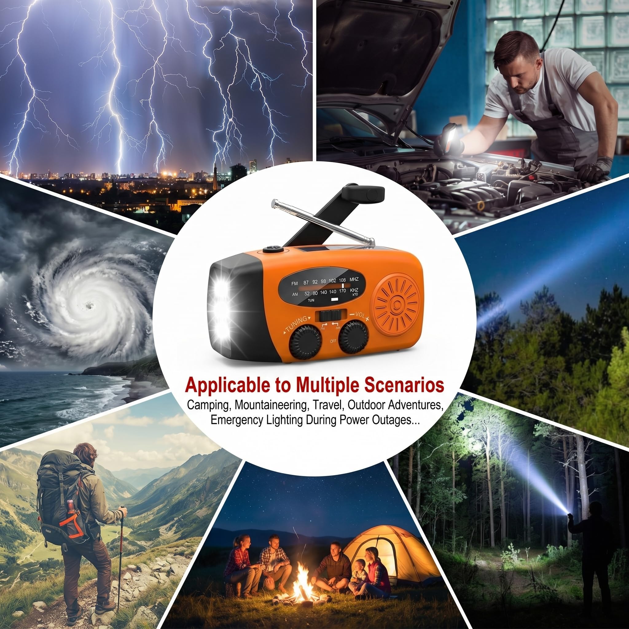 Notfallradio, Kurbelradio mit 2000mAh Power Bank & Solar, AM/FM Radio mit SOS-Alarm Leselicht, Innen Außen Camping