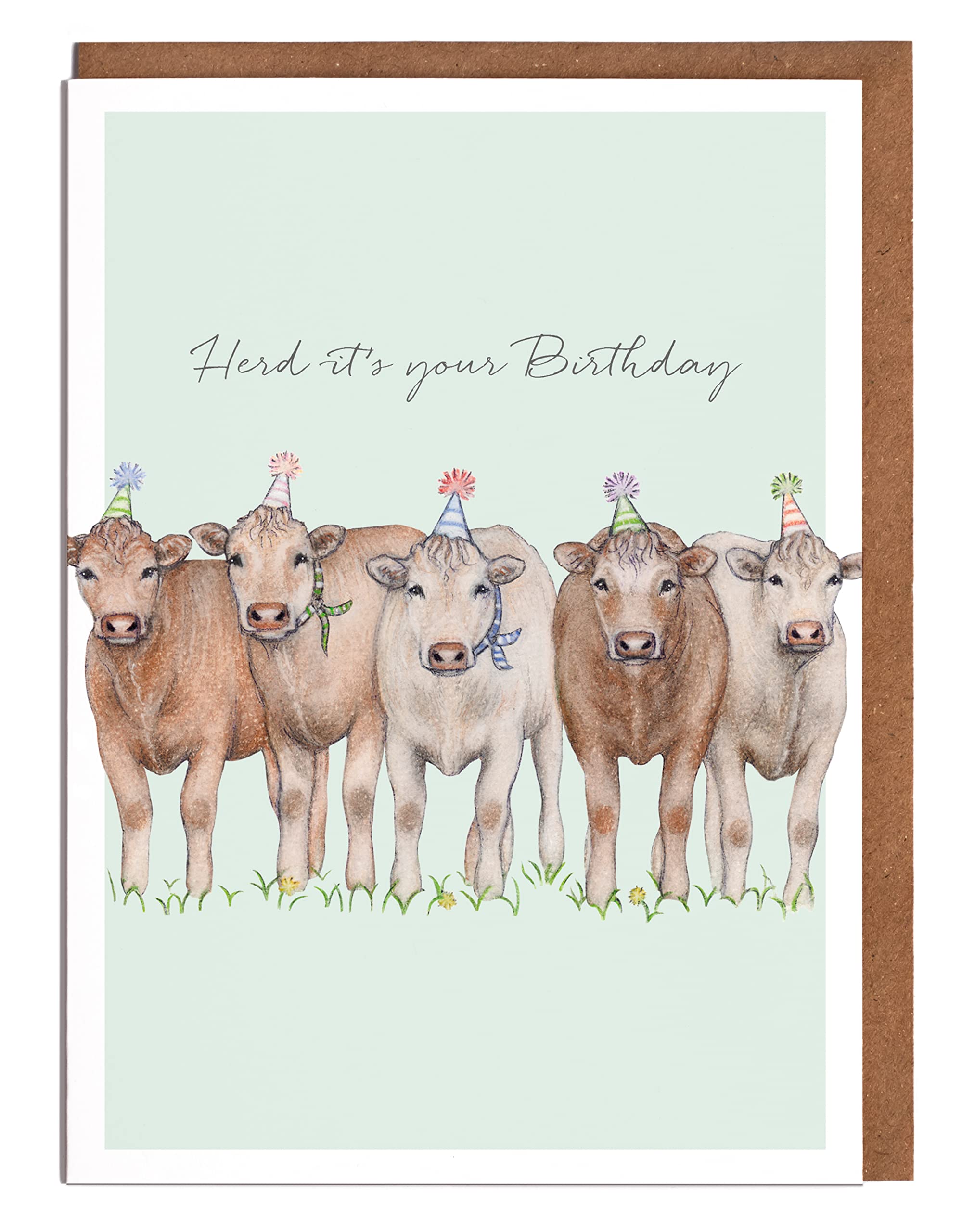 Lottie Murphy Green Herd Of Cows Birthday Card - 'Herd It's Your Birthday' - Card For Him - Card For Her
