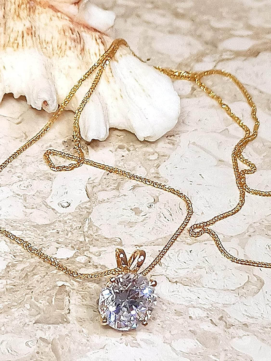 18k SOLID Gold LUXURY WOMENS DAY gift for her 8mm Diamond Necklace Pendant 1.5 carat SOLITAIRE DIAMOND Floating Diamond Necklace Yellow gold HANDMADE Jewellery for women - Image 6