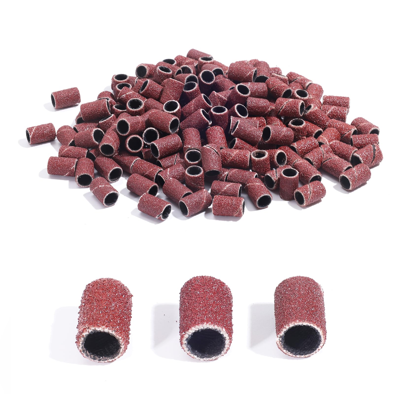 Katerk 150 Piezas Tambores de Lijado, Manguitos de Lijado Mini de 8 mm con Bandas de Lijado de Grano 80/120/180, Compatible con Limadoras de Uñas para Perros y Herramientas Rotativas