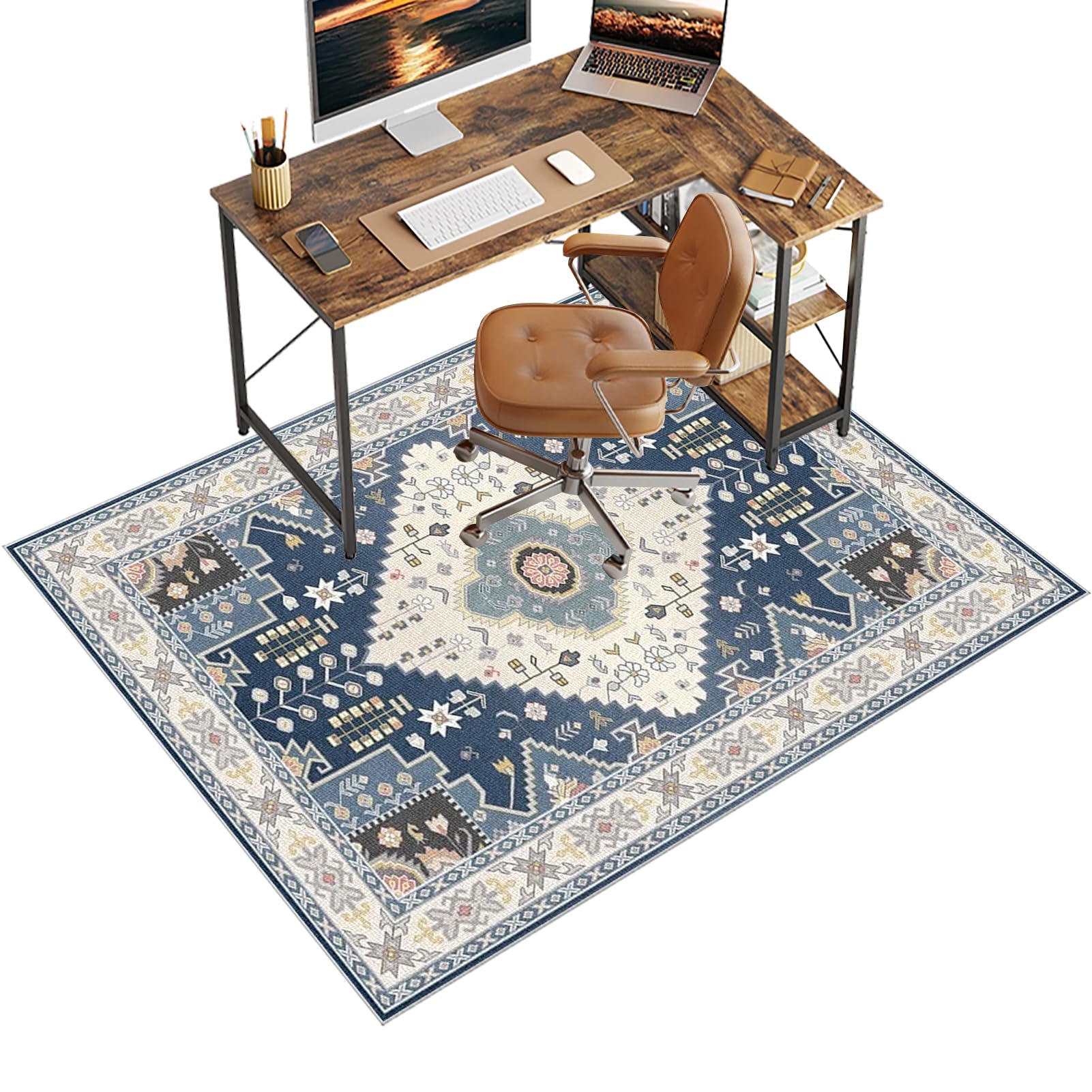 Chair Mat for Carpet Floor, 150 x 180 cm Office Chair Mat for Hardwood Floors, Multi-Purpose Carpet Protector for Home & Office, Desk Chair Mat for Rolling Chair, Anti-skidding Stop Noise Vintage Rug