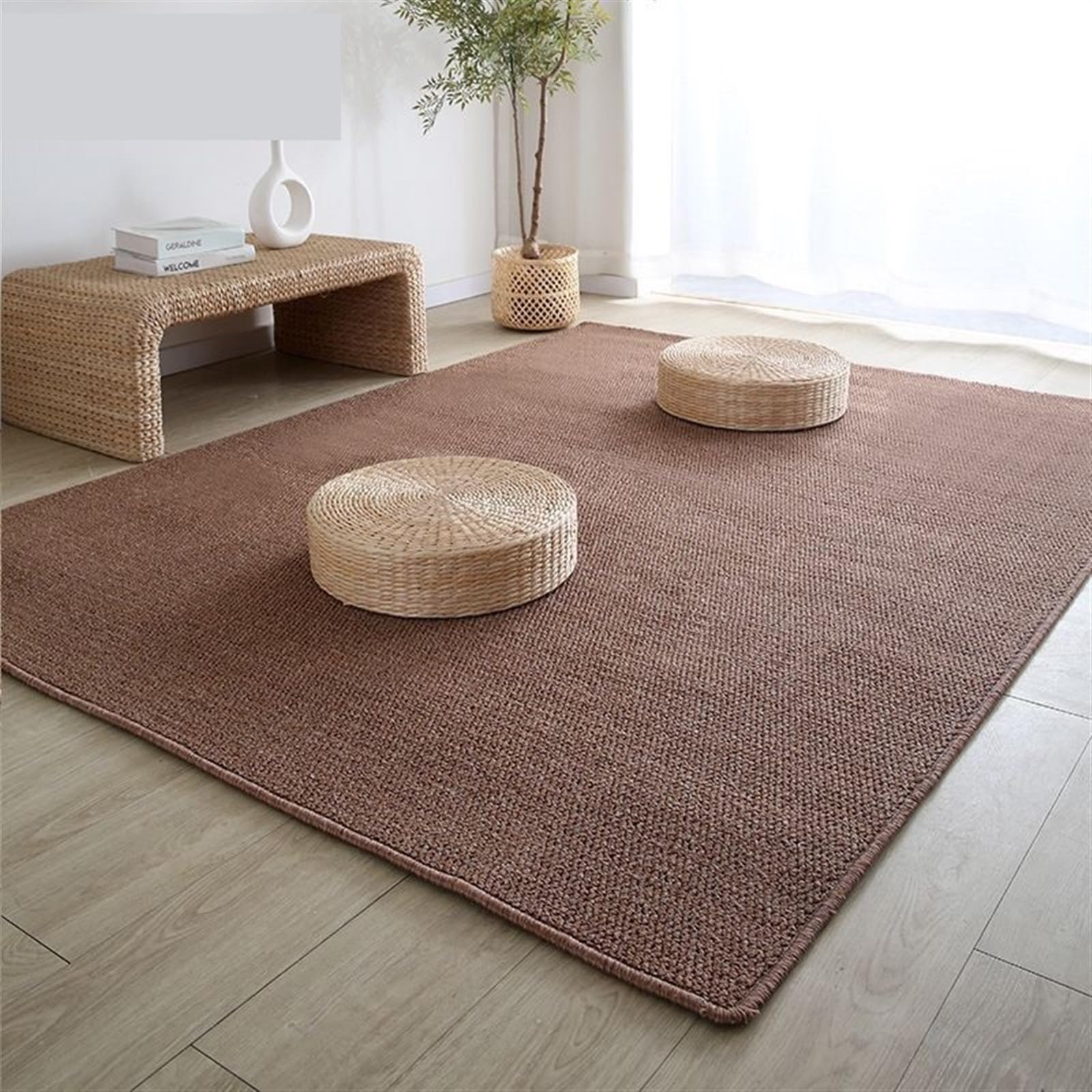 Tapis Tatami Japonais WOLWES 150x150cm Tapis de Chambre Confortable Marron