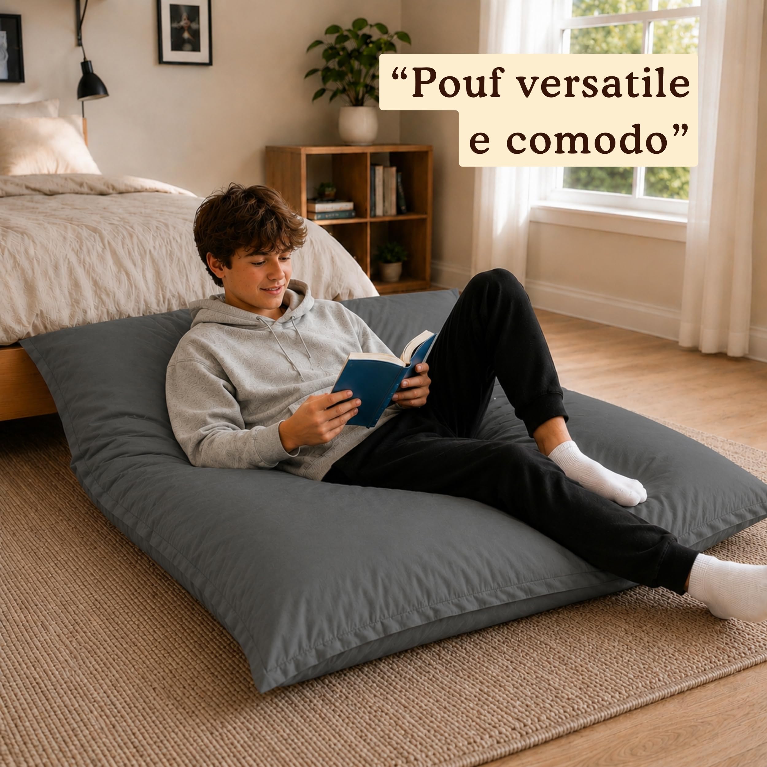 bananair Pouf da Esterno Impermeabile XXL, 120 x 160 cm, Grigio scuro | Anti-UV, Sfoderabile, Impermeabile, Versatile