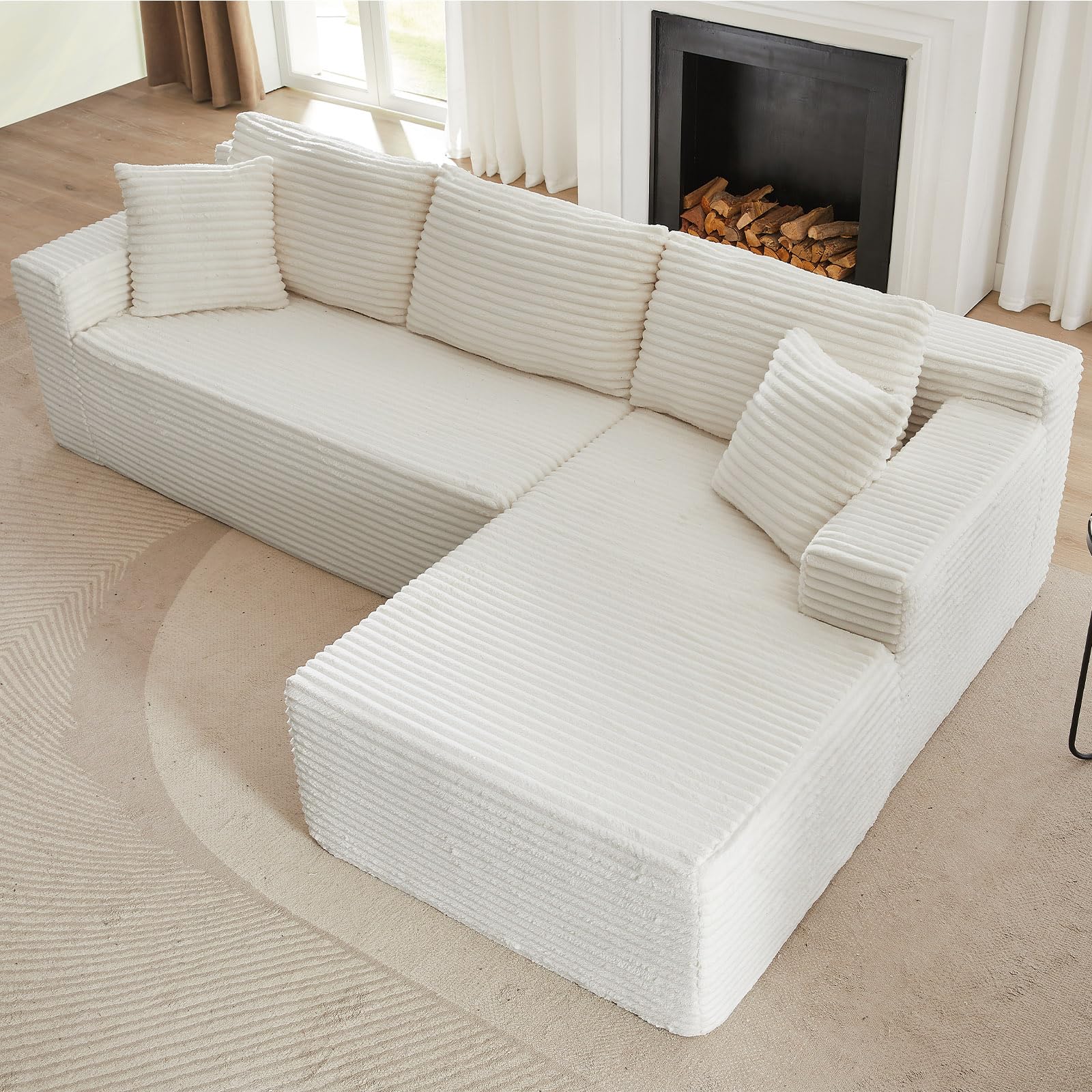 103" Cloud Sectional Couch with Chaise Lounge, L Shaped Modular Modern Sofa, Comfy Corduroy Fluffy Sofa with Deep Seat, No Assembly Required Foam