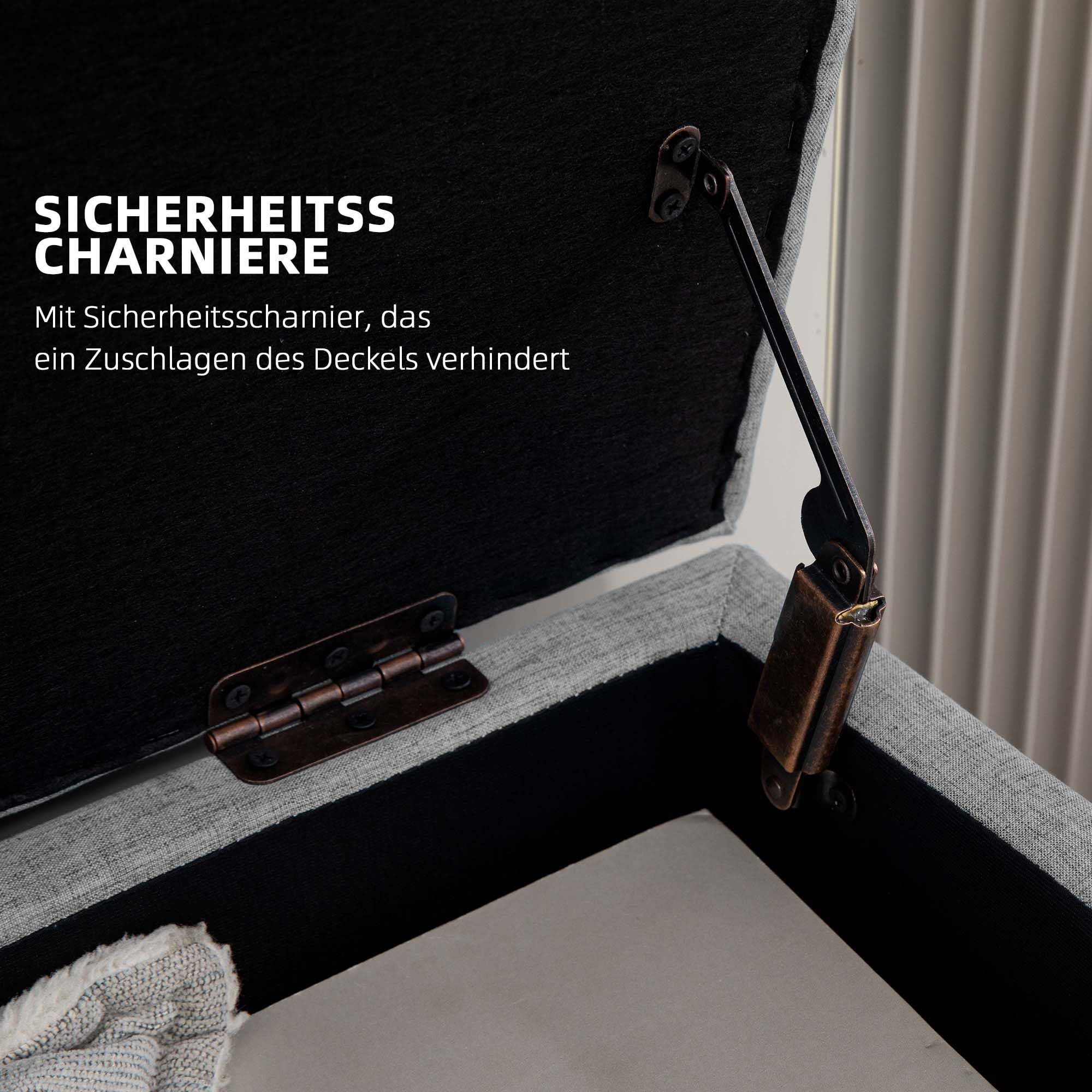 HOMCOM Sitzbank mit Stauraum Polsterbank mit Leinenoptik, Sitztruhe mit Holzbeine, Truhenbank für Wohnzimmer Schlafzimmer Flur 110 x 39 x 45 cm, Grau