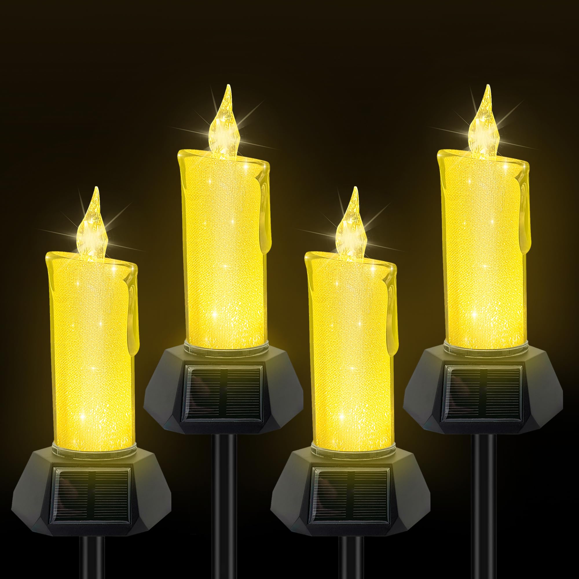 Solar Christmas Candles Lights Outdoor, 4 Pack LED Flameless Candles with Flickering lighting, Waterproof Solar Outdoor Lights for Camping Garden Landscape Yard Thanksgiving Holiday Decorations