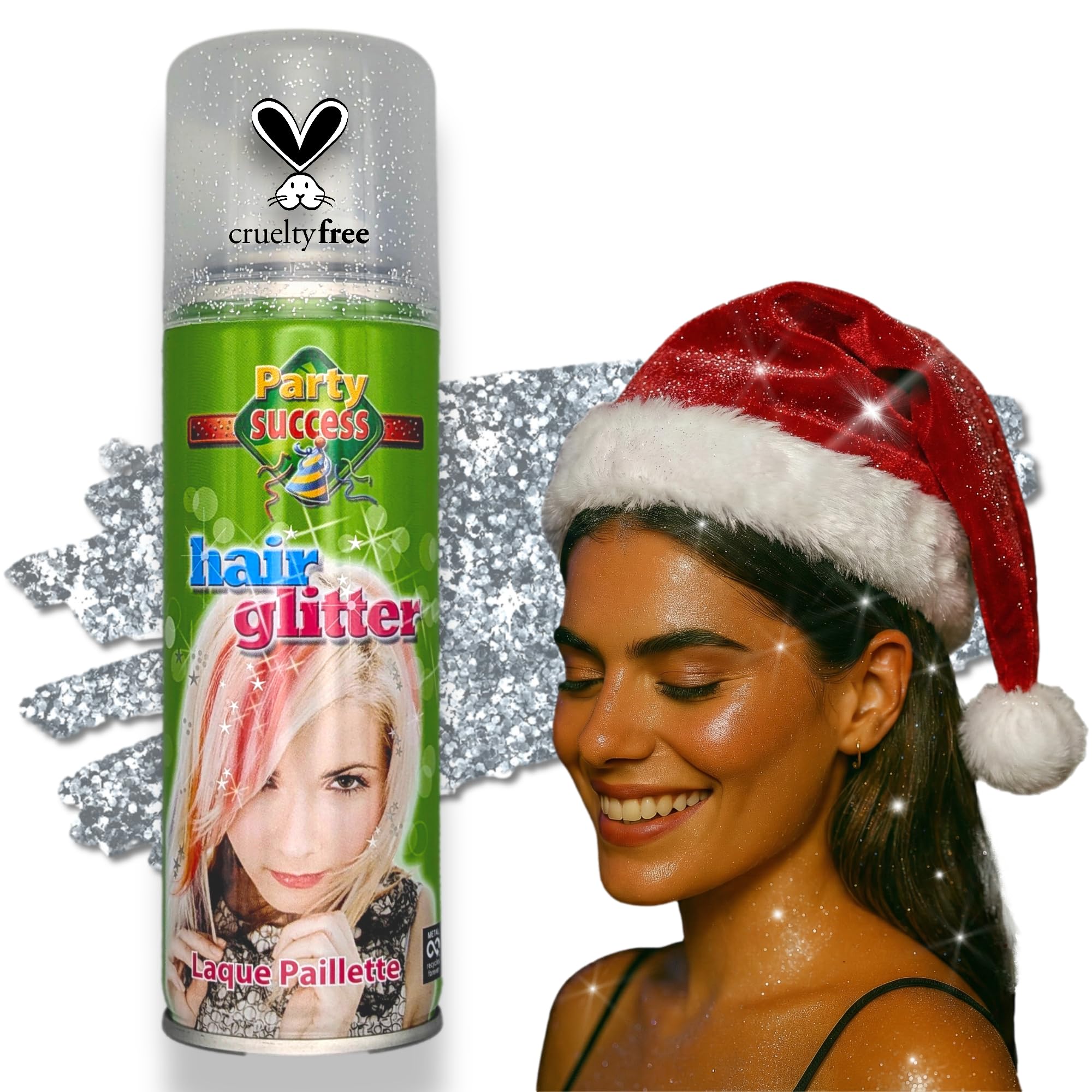 Party-Success Temporary Hair Silver Glitter Colour Spray, Wash-Out Formula - 125ml, Ideal for Kids Parties, Fancy Dress & Christmas Stocking Fillers