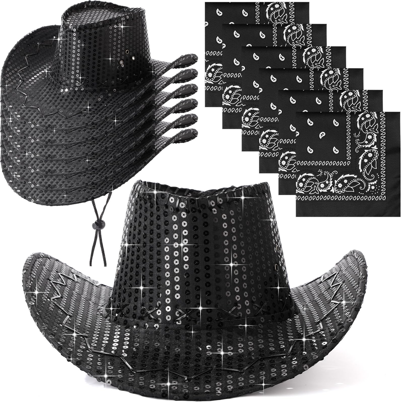 Zhanmai 12 Pcs Cowboy Hats Bulk, 6 Hats with 6 Bandanas