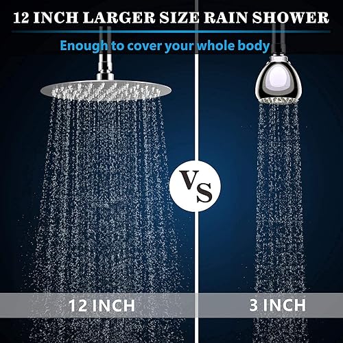 Miniatura 2 de Voolan Cabezal de ducha tipo lluvia de 12 pulgadas con brazo de extensión de ducha de 11 pulgadas, cabezal de ducha de alto flujo hecho de acero