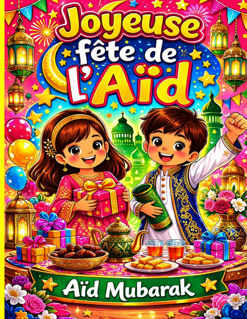 Joyeuse fête de L’aïd Aïd Mubarak: Livre de coloriage pour enfants – 91 pages de dessins simples pour célébrer l’Aïd Mubarak