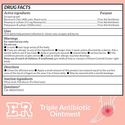 Miniatura 2 de Ever Ready First Aid Pomada antibiótica triple de 1.0 onzas, ungüento de primeros auxilios para arañazos menores, cortes, quemaduras, heridas y