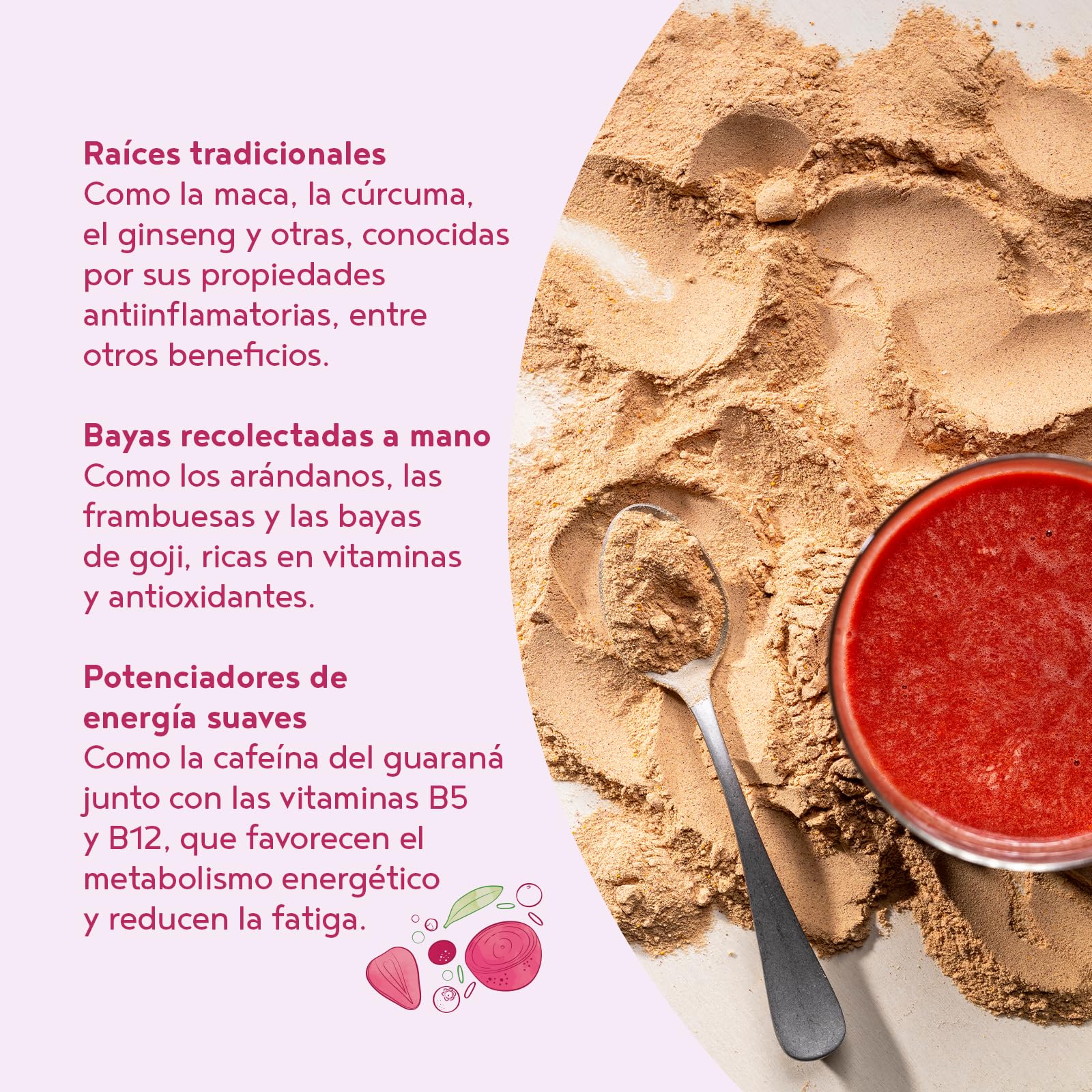 Elixir Energético | 600 Gramos | Superfood Smoothie Powder con raíces y bayas: Maca, Cúrcuma, Guaraná, Yerba Mate, Frambuesas, Açai, Bayas de Goji | Alternativa al Café | Alpha Foods