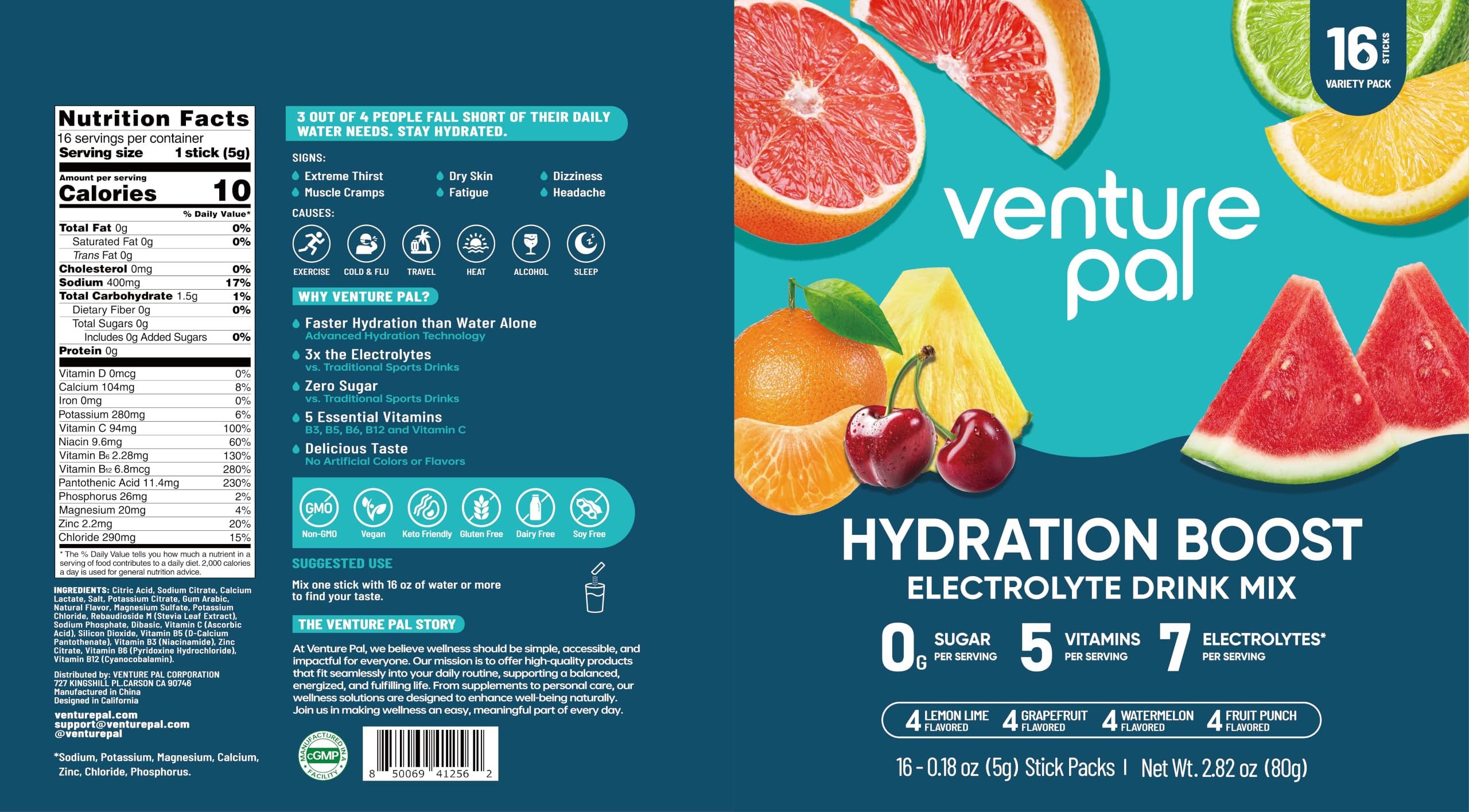 Venture Pal Sugar Free Electrolyte Powder Packets, Keto Friendly, 16 Sticks — Amazon image 9