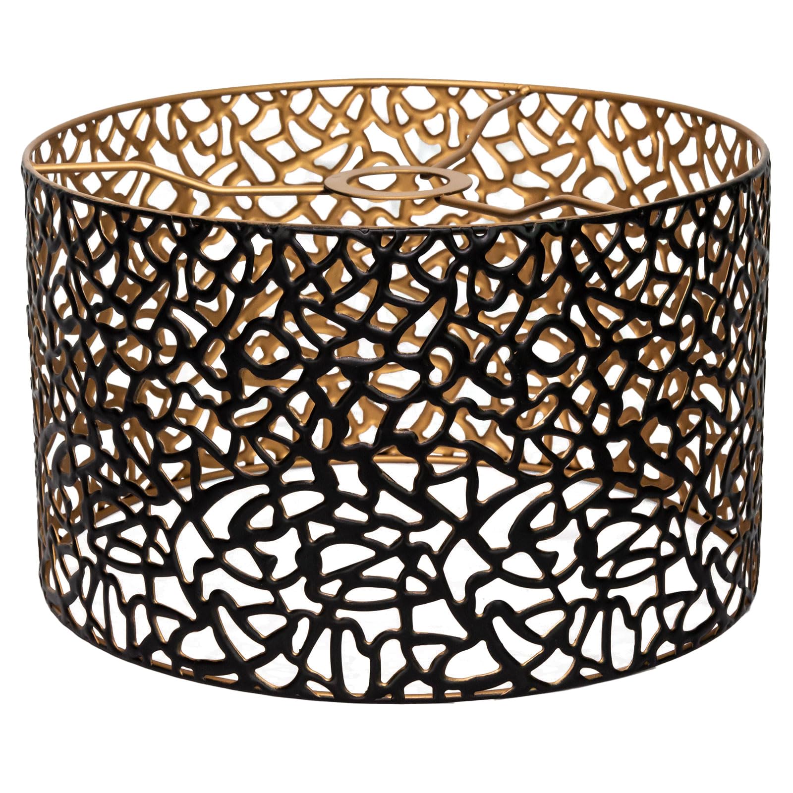 Paralume vintage in metallo, nero oro, intagliato, a tamburo, per lampada da terra, lampada a sospensione, lampada da tavolo, lampada da soffitto (rotondo 7 GB)