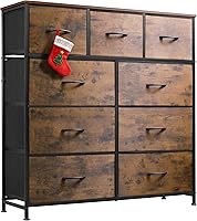 WLIVE 9-Drawer Fabric Dresser Tower: Tall Bedroom Storage Organizer with Steel Frame, Wood Top, Rustic Brown - Easy Assembly