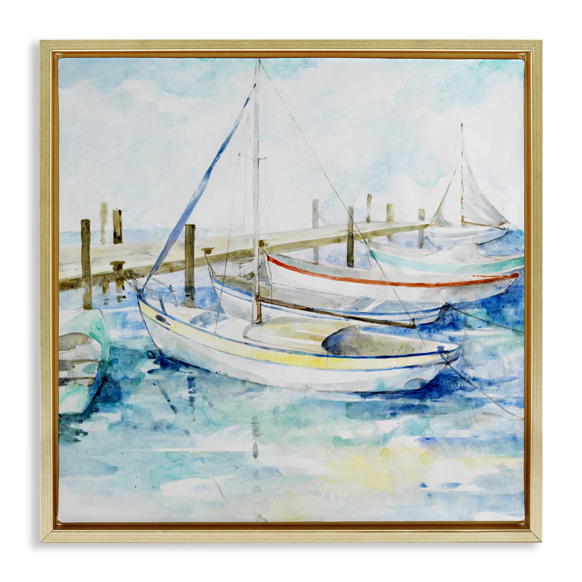 Stupell Industries 'Docked Sails on Stormy Seas', Floating Frame Canvas Art, Gold, 18 x 18 Inches, Easy to Hang and Sturdy, Made in USA, by Lorenzo Collective