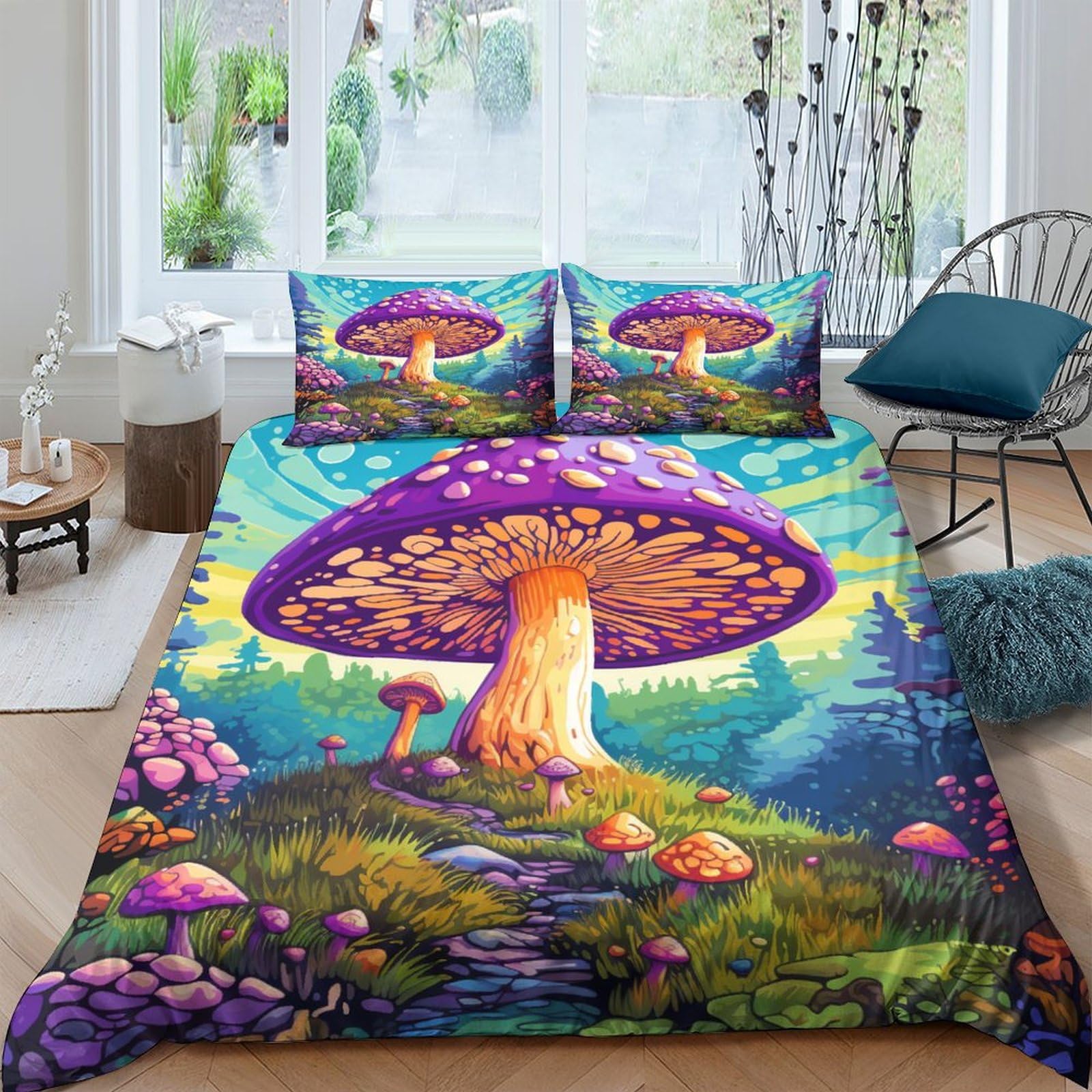 Housse de couette champignon coloré 220x240 cm et taies