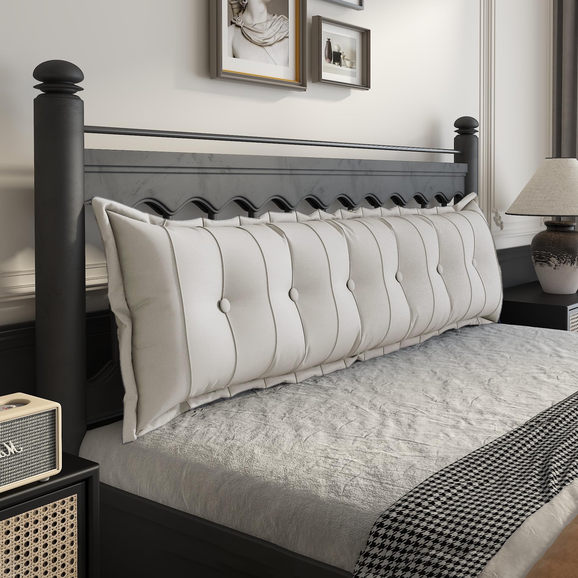 Johnear Cojín de respaldo para sofá, cama, respaldo, cojín grande de poliéster, cojín de lectura, cojín lumbar para sofá, cabecero, almohada, cojín de pared, cojín para piernas (blanco, 180 x 8 x 50