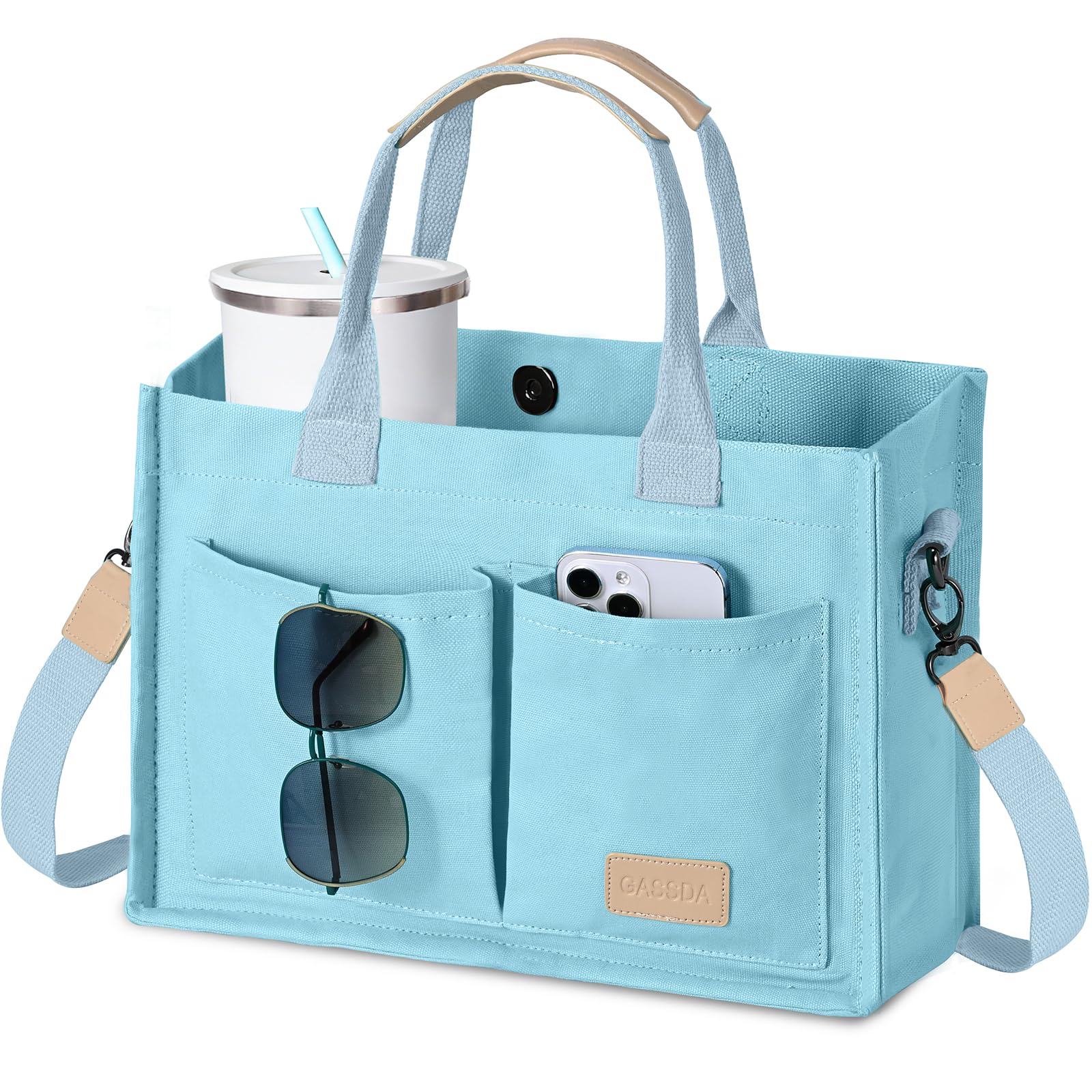 GASSDA Canvas Tote Bag for Women Crossbody Work Purse with Pockets Top Handle Handbag Satchel Bags for Travel Nurse Teacher