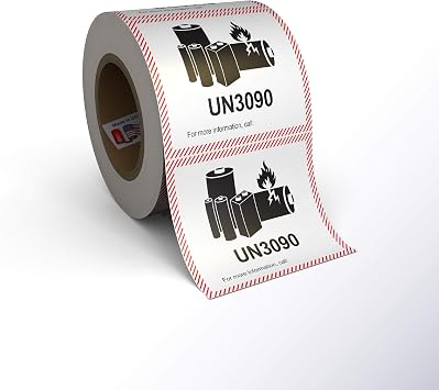 Lithium Ion Battery Label Stickers, Large 4.375" X 4.75" Adhesive Labels Made in The USA UN3090, 5,000 Labels