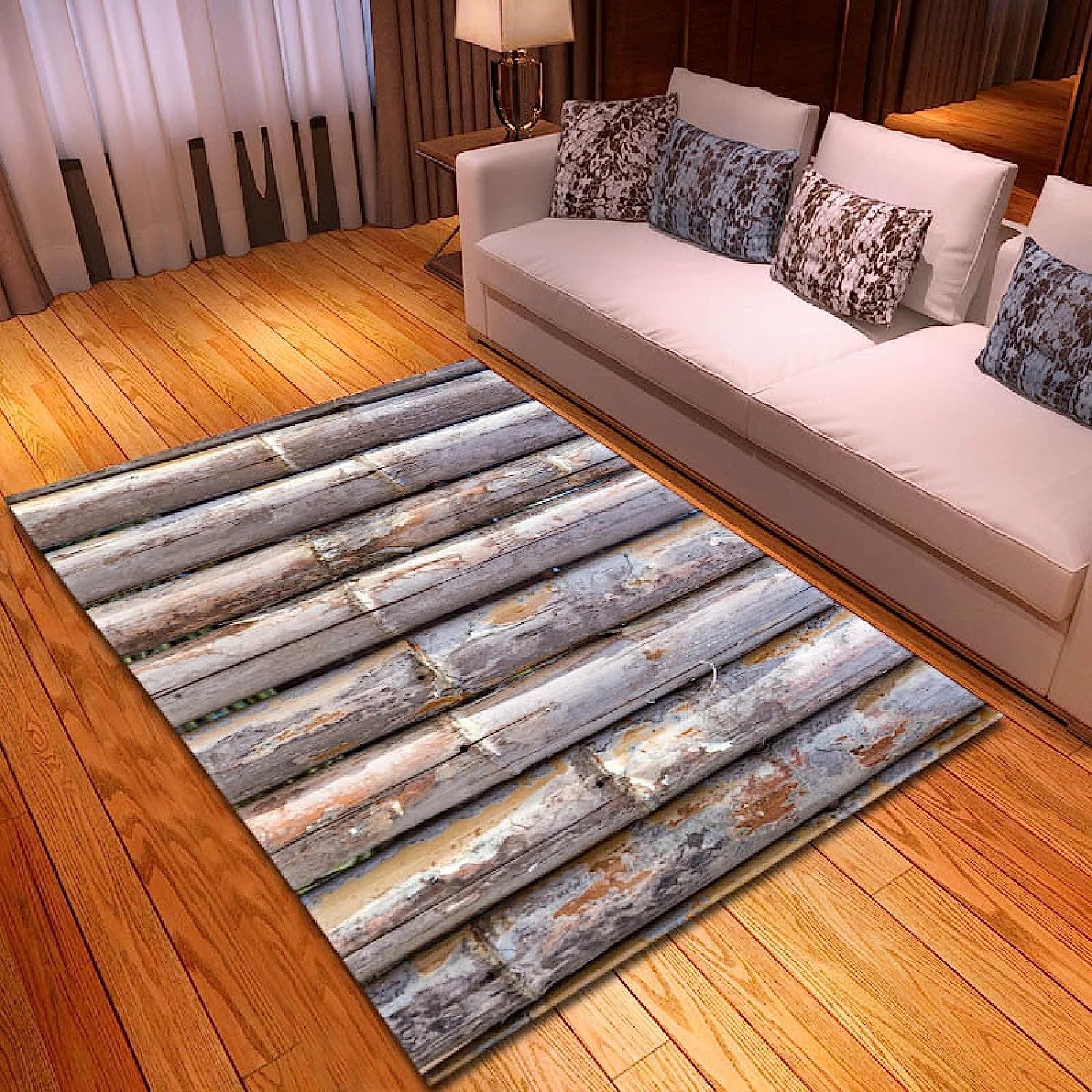 Tapis Contemporain, Tapis De Salon Bambou Gris Vintage, Poils Courts Doux Et Confortables, Facile d'entretien, Polypropylène De Haute Qualité, Ultra Résistant, 200 X 300 Cm
