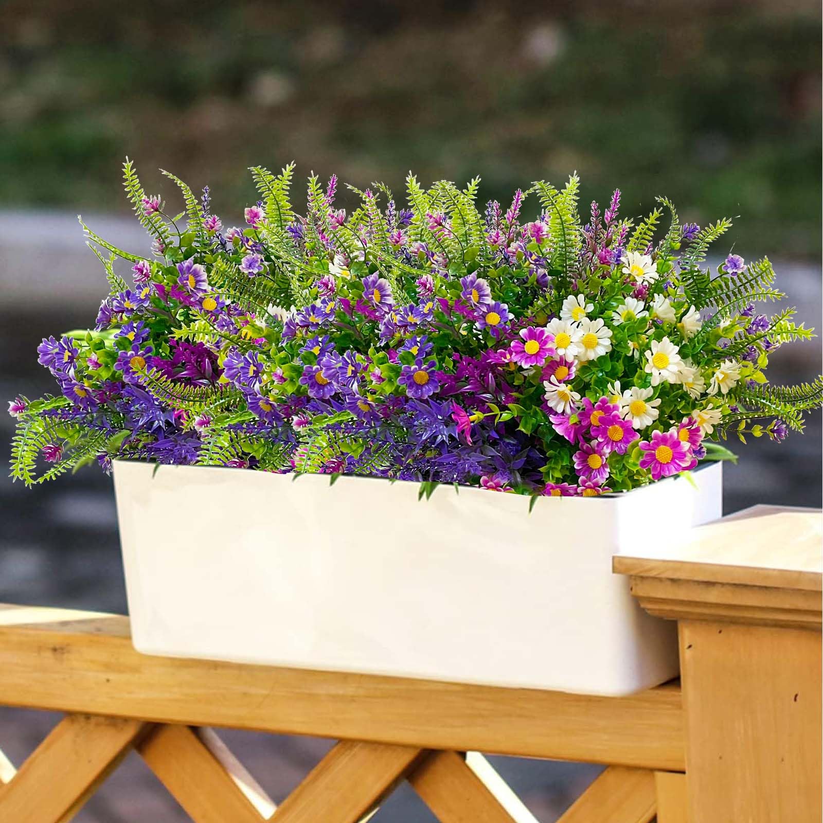 ZMOCEN Lot de 8 plantes artificielles d'extérieur en plastique, arbustes de verdure, herbe de blé, jardinière à suspendre pour intérieur et extérieur
