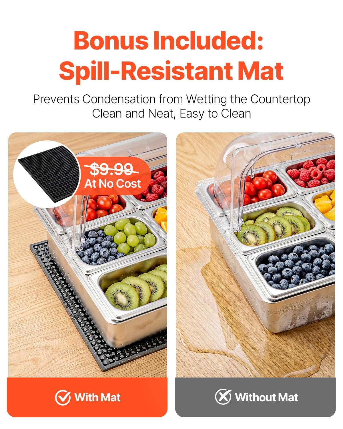 VEVOR Saladette à Poser, Vitrine Réfrigérée à Ingrédients en Inox, pour Fruits Buffet Froid Hôtel Restaurant Bar, Station de Garnitures avec 7 Bacs GN 1x1/3 et 6x1/9, Couvercle Rabattable Transparent