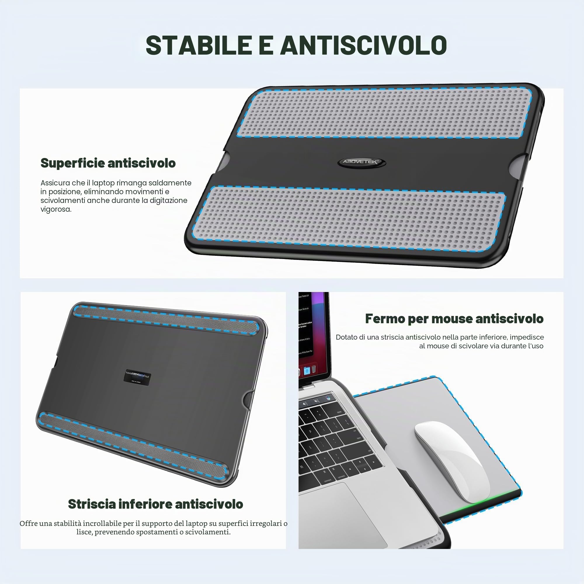 AboveTEK Supporto Portatile per Laptop con Tappetino per il Mouse - Ideale per l'Uso a Casa, in Ufficio e All'Aperto - Grigio