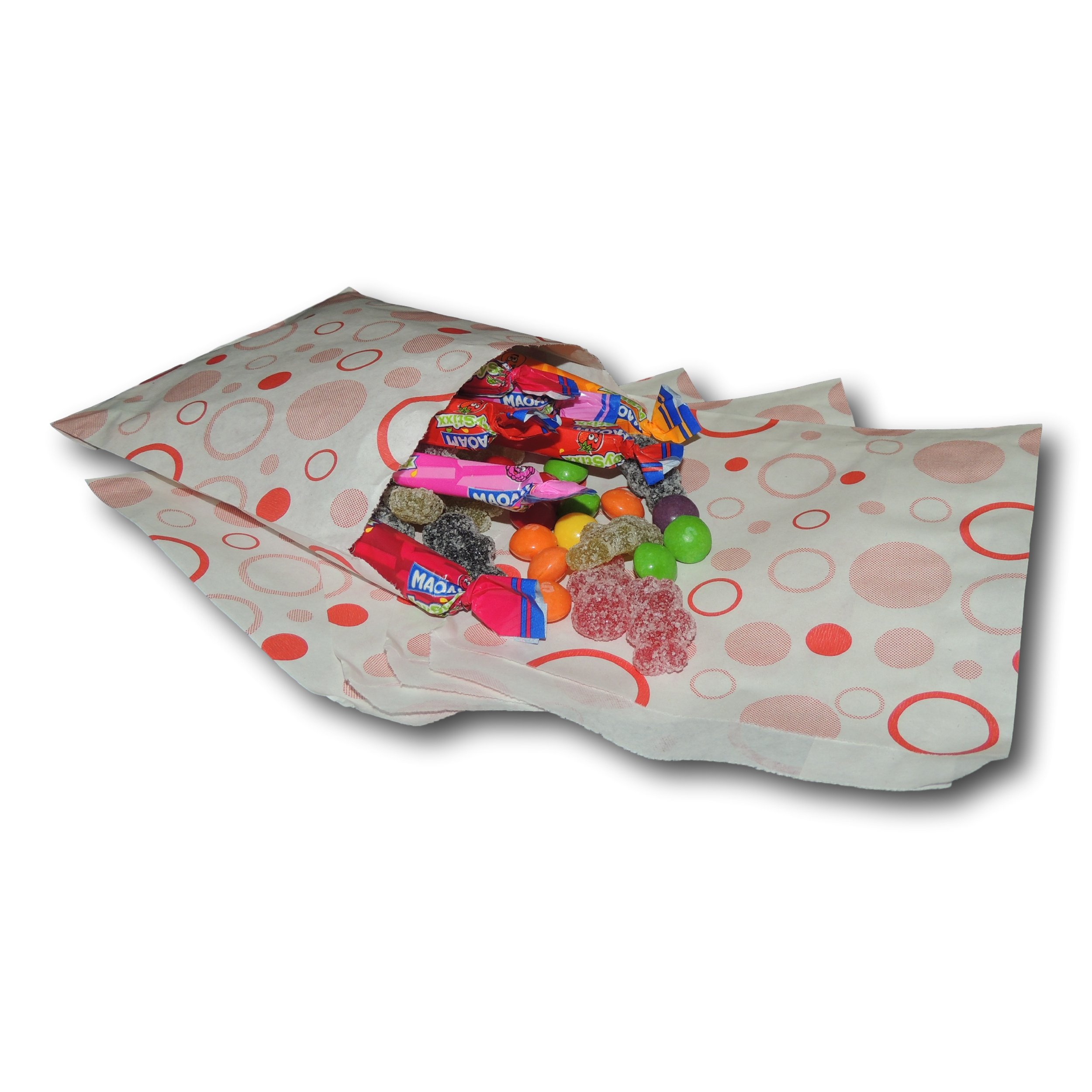 EPOSGEAR 5" x 5" Dots & Circles Candy Sweet Paper Party Bags - Ideal for Gift Shops, Wedding Favours, Candy Carts, Buffets etc (10000 Bags, Red)