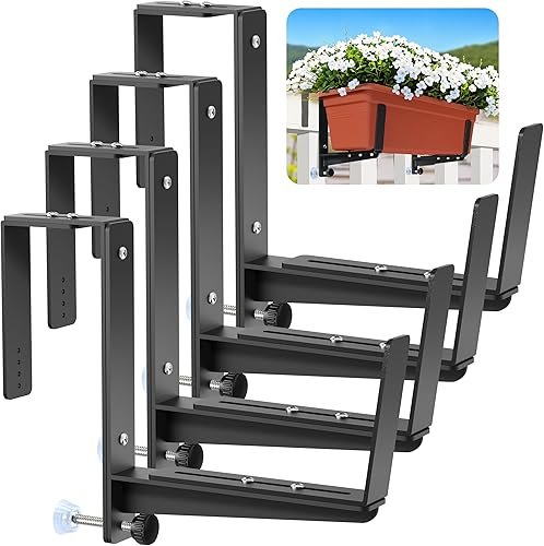 Soportes de caja de ventana, soportes ajustables para jardineras, soportes de hierro resistente para barandillas, con soporte inferior mejorado,