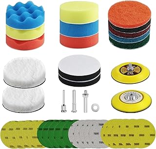40 Pieces 3 Inch Car Headlight Restoration Kit, Gibolin Headlight Cleaner with ¼” ⅛” Shanks, Backing Pads, Scouring Pads, Polishing Pads, Waterproof Sanding Discs, Wool Pads, Interface Cushion Pads