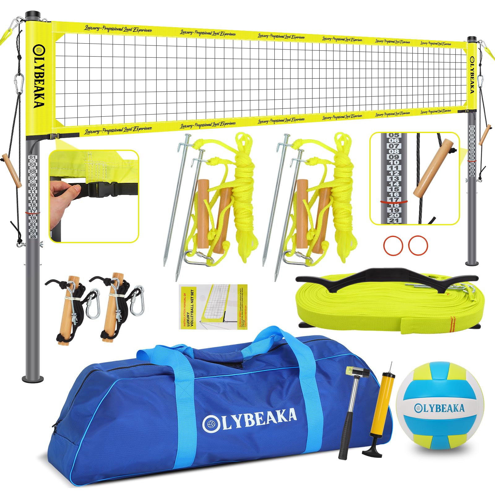 Newly 2025 Luxury Outdoor Professional Volleyball Net Set for Backyard Beach with Tetoron Net, Adjustable Aluminum Poles, PU Volleyball,Carry Bag - Easy Setup & Anti-Sagg with 2 Tension Adjusters