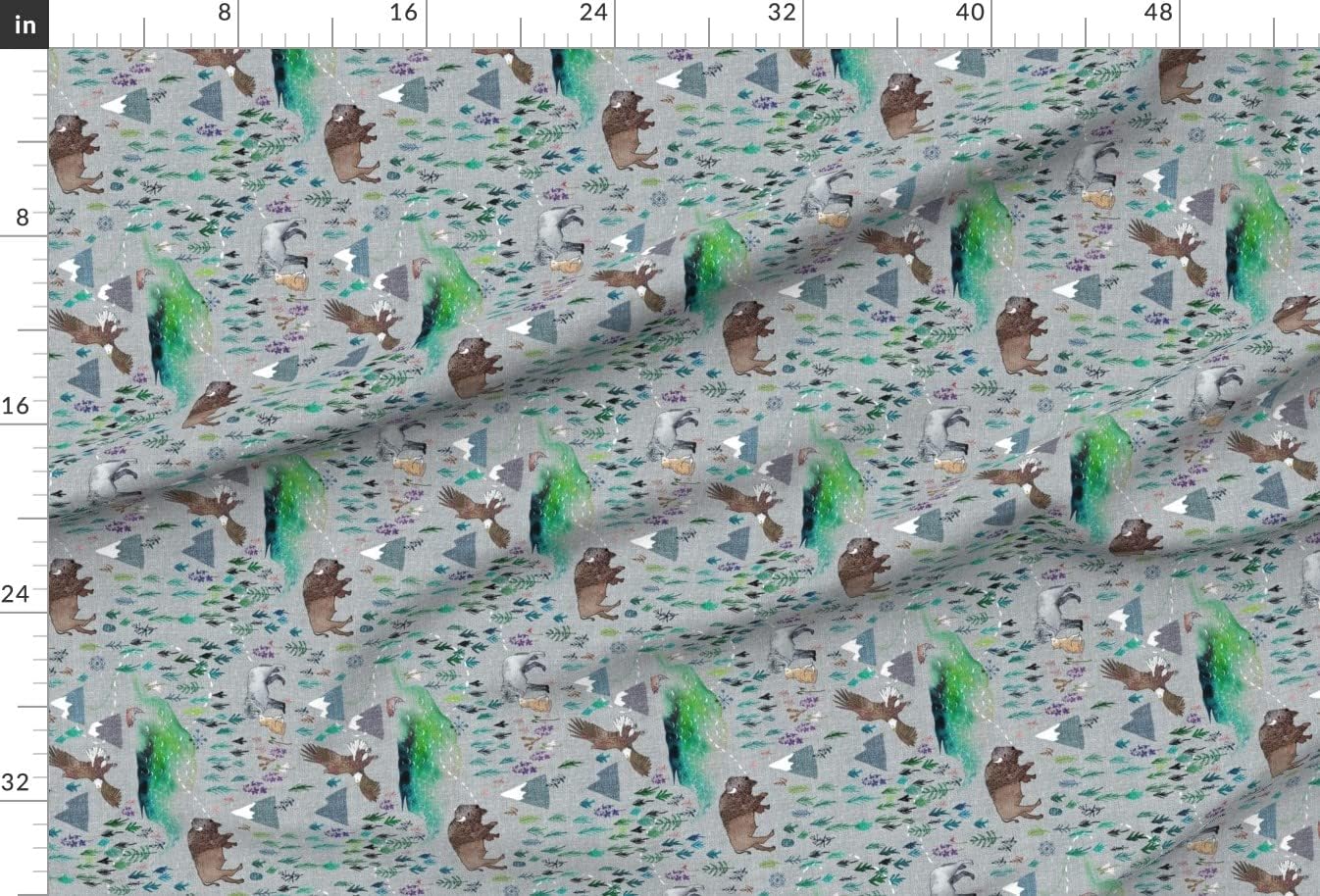 Spoonflower Fabric - Railroad Bison Outdoors Forest Woodland Pine Trees Wolf Printed on Minky Fabric by The Yard - Sewing Baby Blankets Quilt Backing Plush
