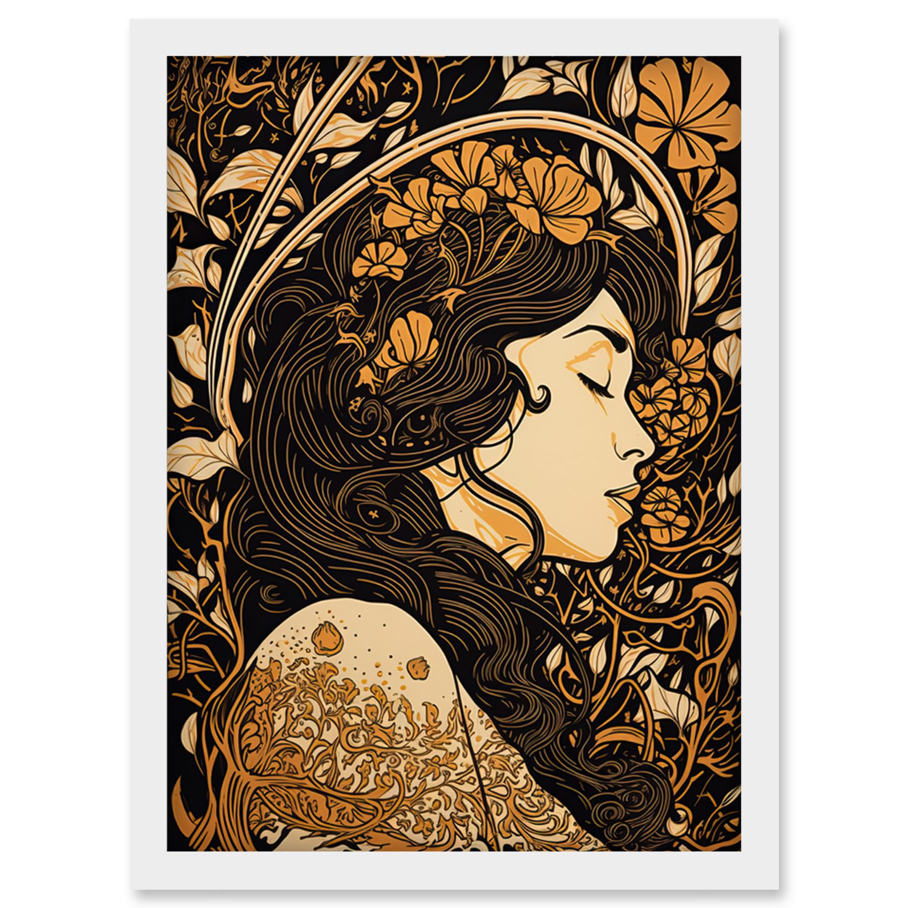 Artery8 Sleeping Beauty Modern Art Nouveau Illustration Artwork Framed Wall Art Print A4