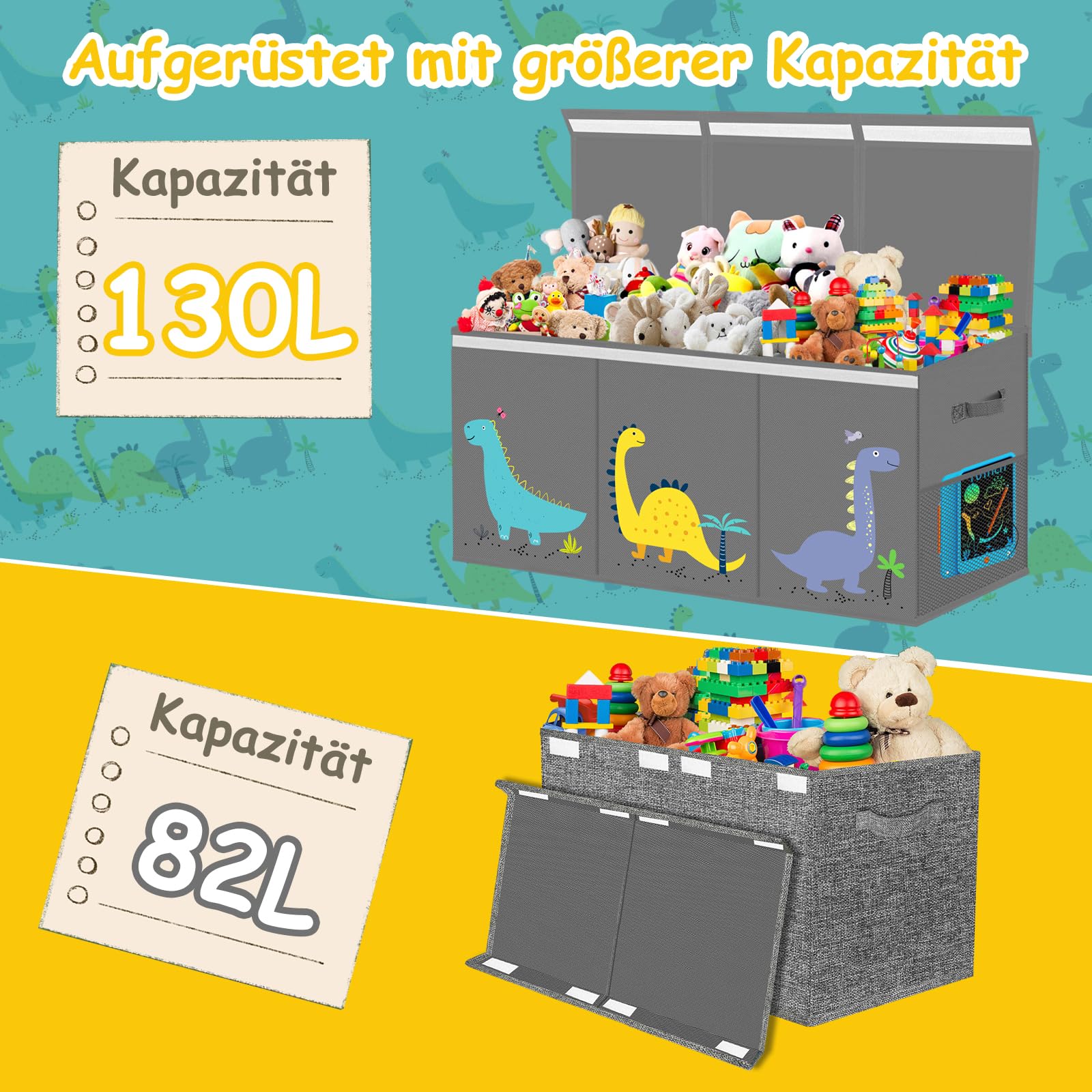 Baul Para Juguetes Tapa Para niños Extra Grande Plegable Almacenaje Juguetes con Asas Baul Juguetes Infantil para Habitación de Los Niños, Ropa, Dormitorio(Gris, 99 x 34 x 39 cm)