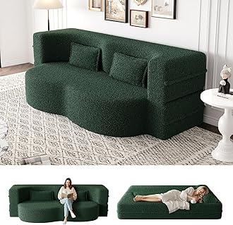 Convertible Folding Foam Sofa Bed,15" Full Size Floor Sleeper Couch, Futon Loveseat Sofa for Living Room Bedroom, No Assembly Required (Green)