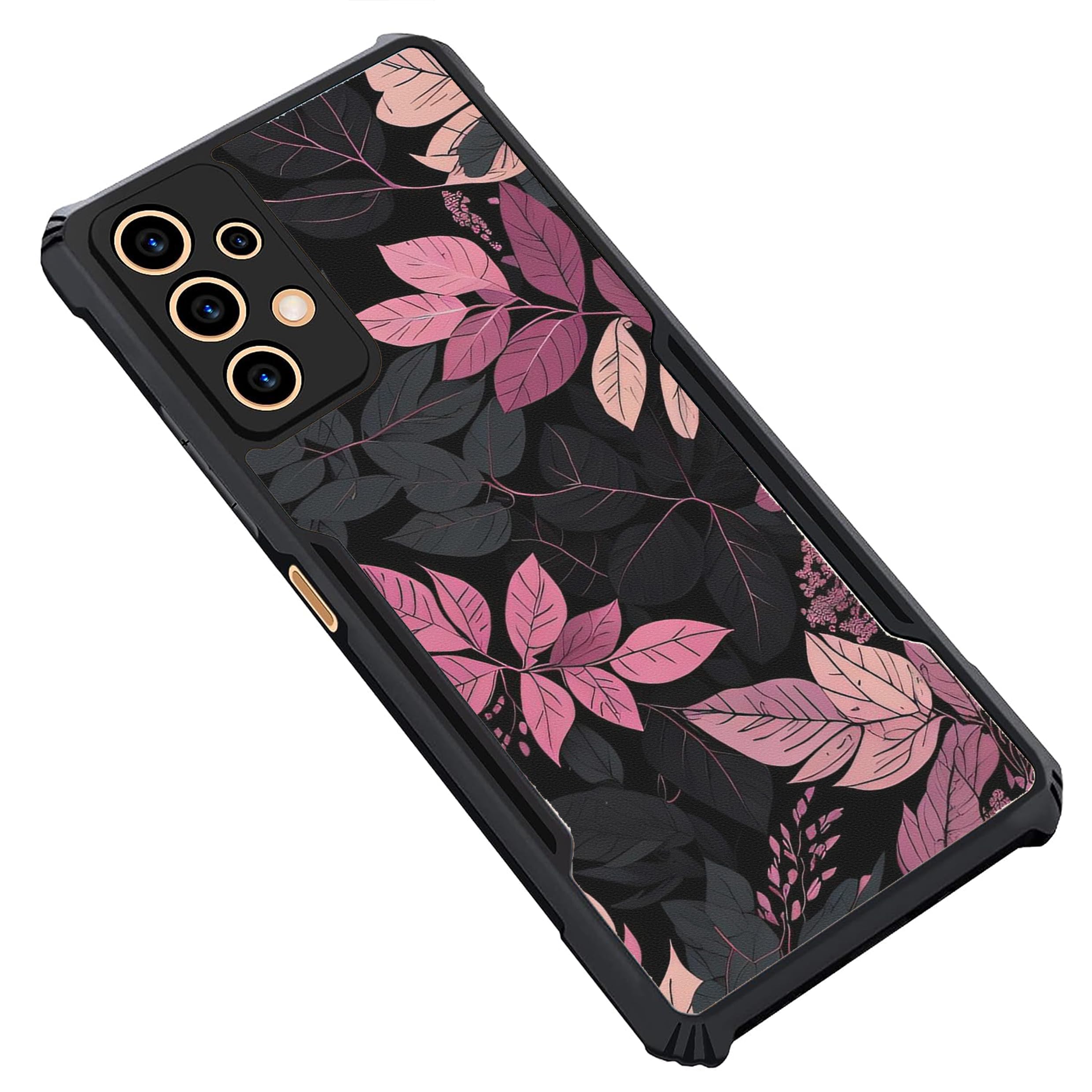 COBERTA Slim Shockproof 360 Degree Protection Design Back Cover Case for Samsung Galaxy M32 5G | (Pink Grey Leaf Black Background) (B0CM93VGCS) Amazon Price History, Amazon Price Tracker