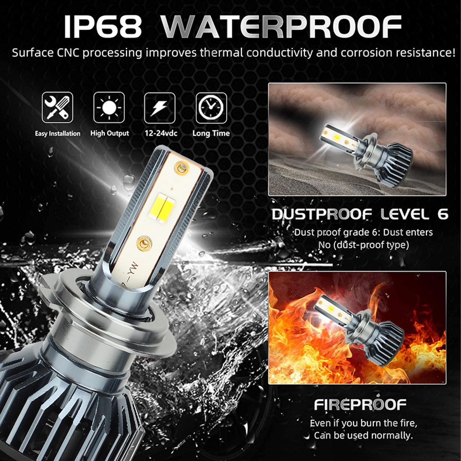Faro LED a 3 Colori Che Cambiano, Faro LED a 3 Colori più Luminoso Impermeabile con Fascio Abbagliante e Anabbagliante con Alimentatore, DC 12-24V, Lunga Durata 30000 (X7)