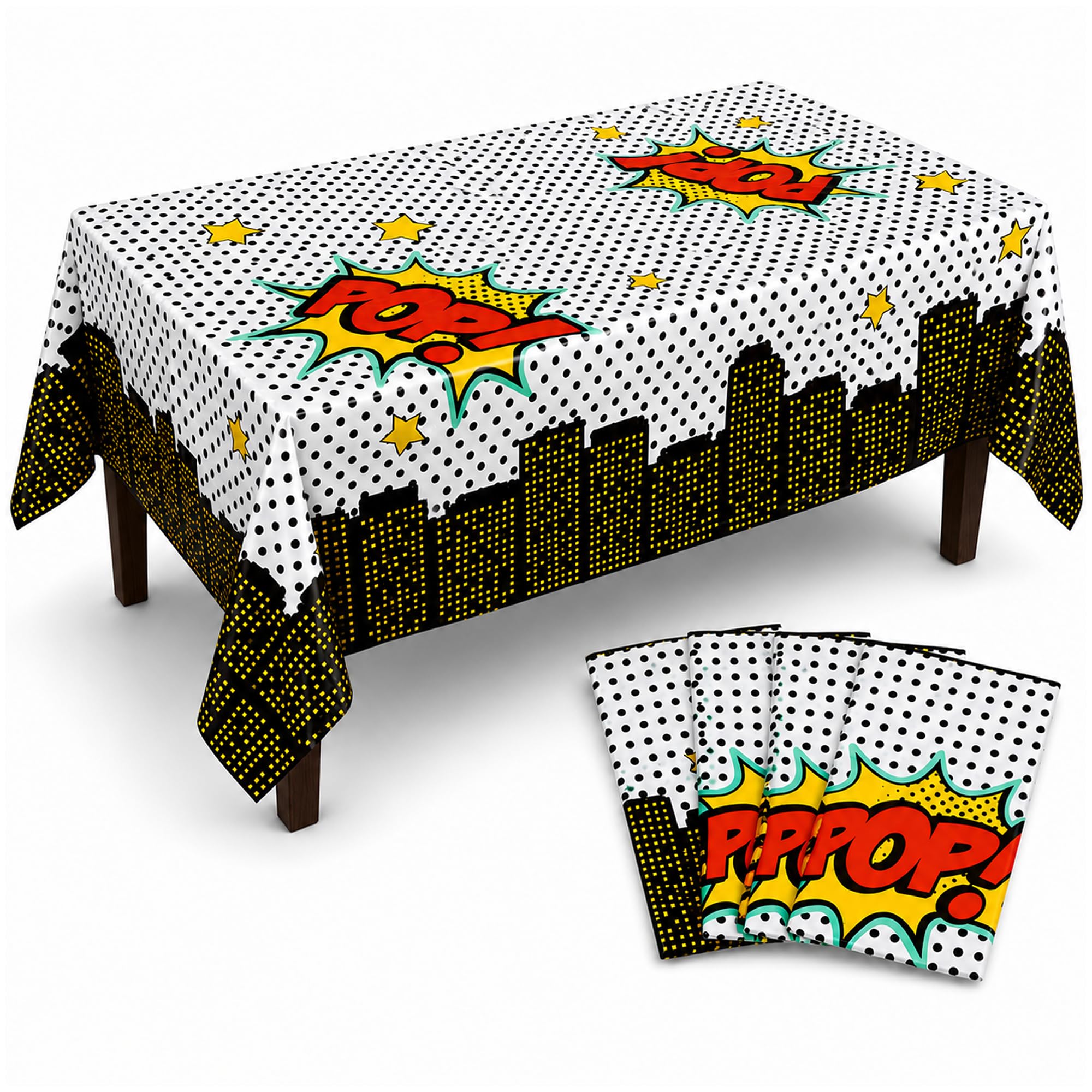 BLUE PANDA 3-Pack (3 Tablecloths) Comic Book Party Decorations Tablecloths | Disposable Plastic Superhero Table Covers | Waterproof Spill Protection Birthday Party Supplies for Boys — 54x108 in
