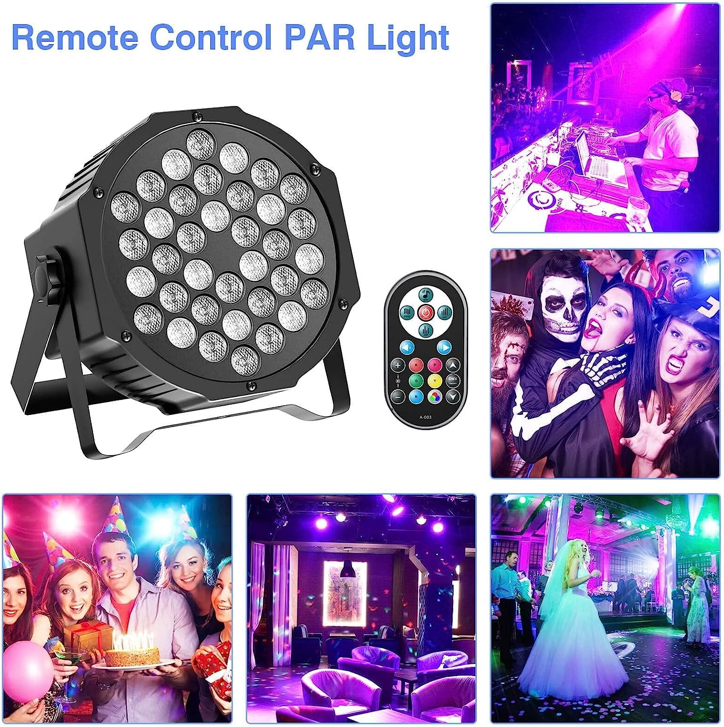U`King 4 PCS RGB Focos Par 36 LED con Bolsa, 72W Luces Escenario con Control Remoto y Modo de Activación de Sonido, Luz de Discoteca para Fiestas Navidad DJ Bar