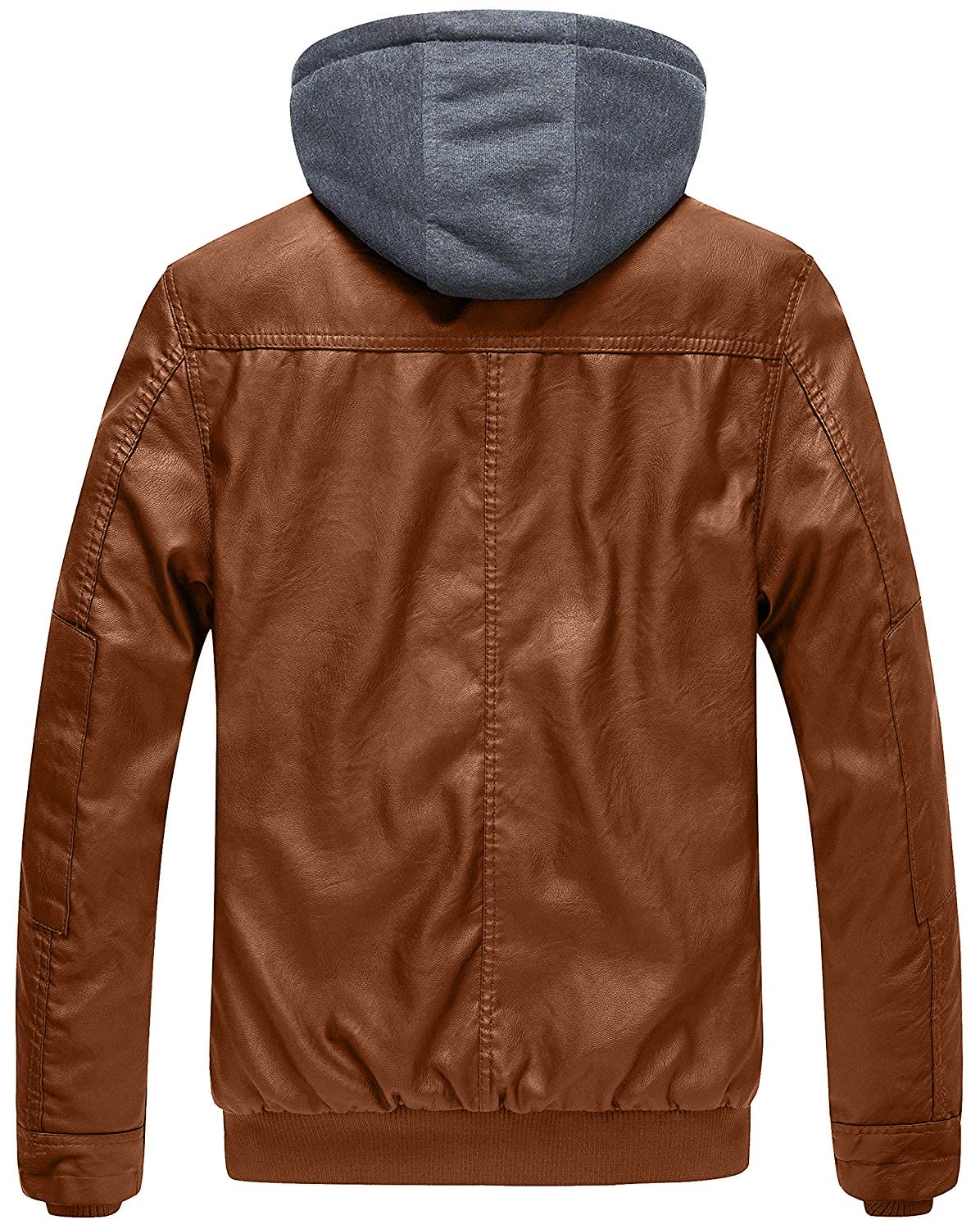 Wantdo Giacca in Pelle da Uomo Giubbotto con Cappuccio Rimovibile da Lavoro Mezza Stagione Primavera Antivento Antipioggia Giacca da Moto Casual