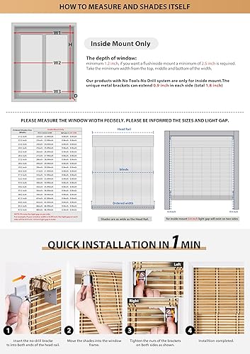 Miniatura 6 de LazBlinds Persianas enrollables de bambú sin cordones, sin herramientas, sin necesidad de taladro, persianas enrollables de bambú para ventanas,