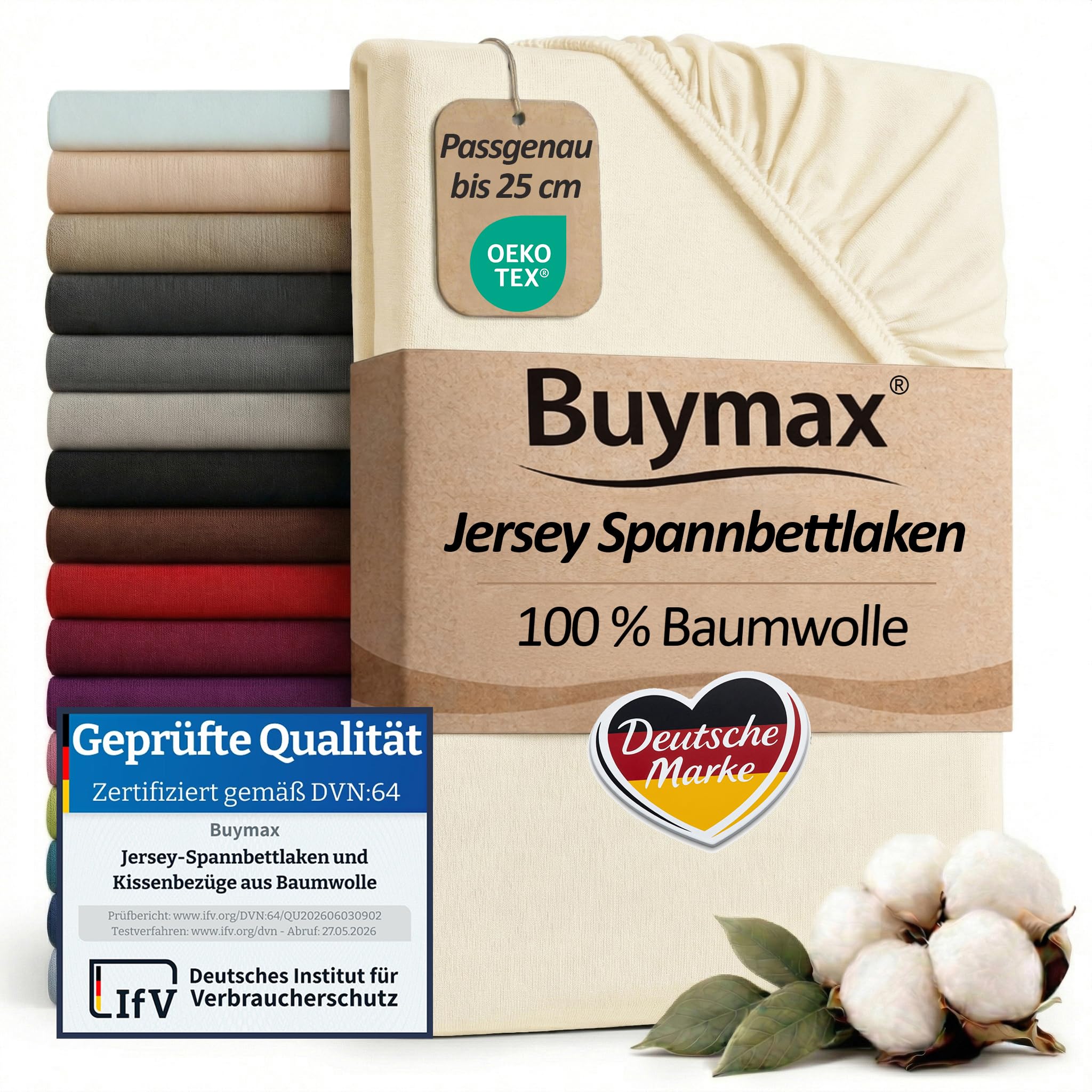 Buymax Spannbettlaken 90x200cm Baumwolle 100% Spannbetttuch Bettlaken Jersey, Matratzenhöhe bis 25 cm, Farbe Beige – Amazon Angebot