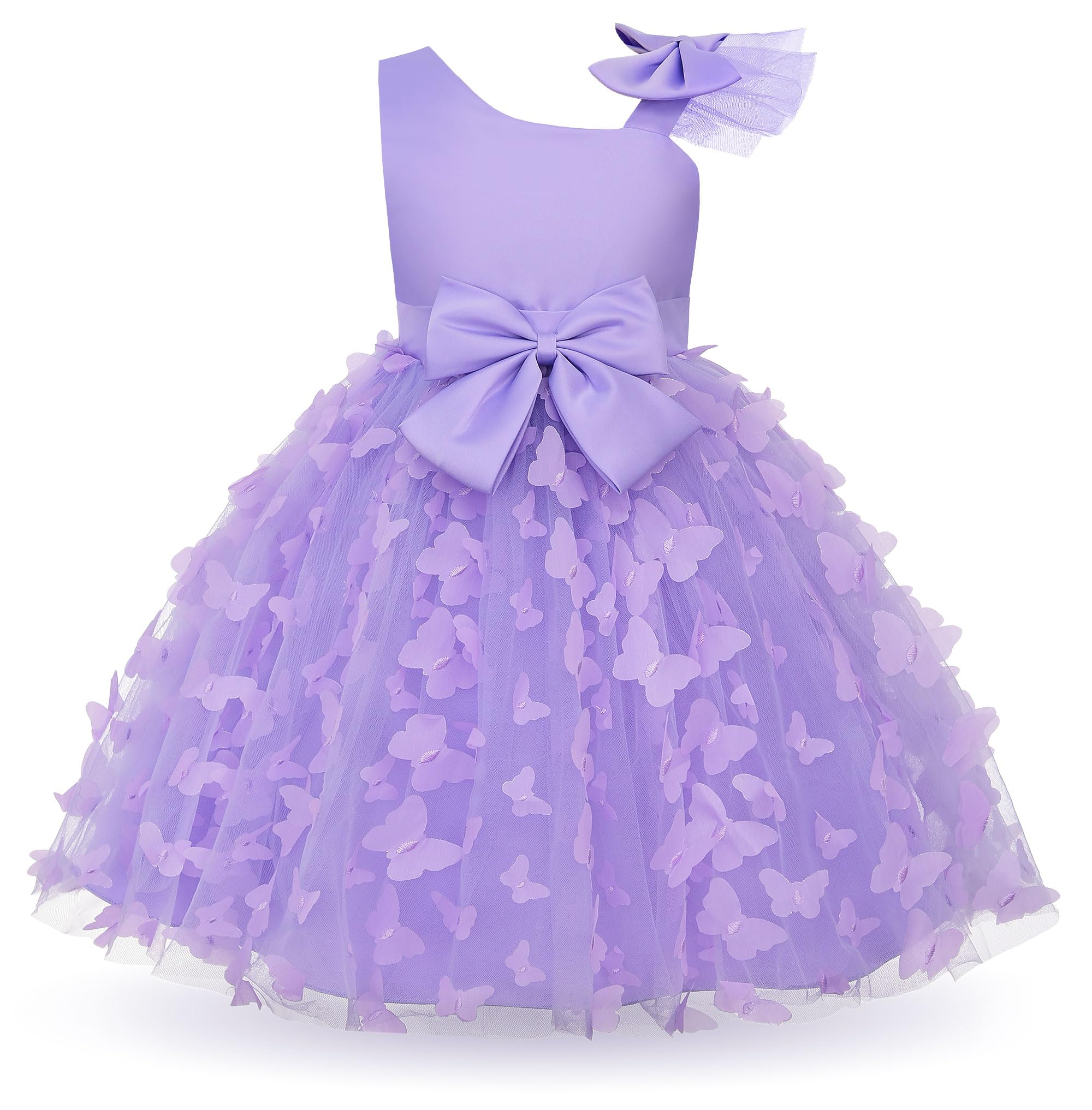 Uhnice Flower Girl Dress Floral Butterfly Tulle Tutu Bowknot for Wedding Birthday Party