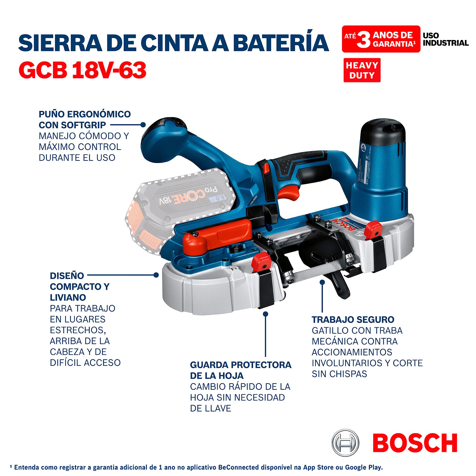 Bosch Professional 18V System Akku Bandsäge GCB 18V-63 (inkl. 1 Bandsägeblätter, ohne Akku/Ladegerät)
