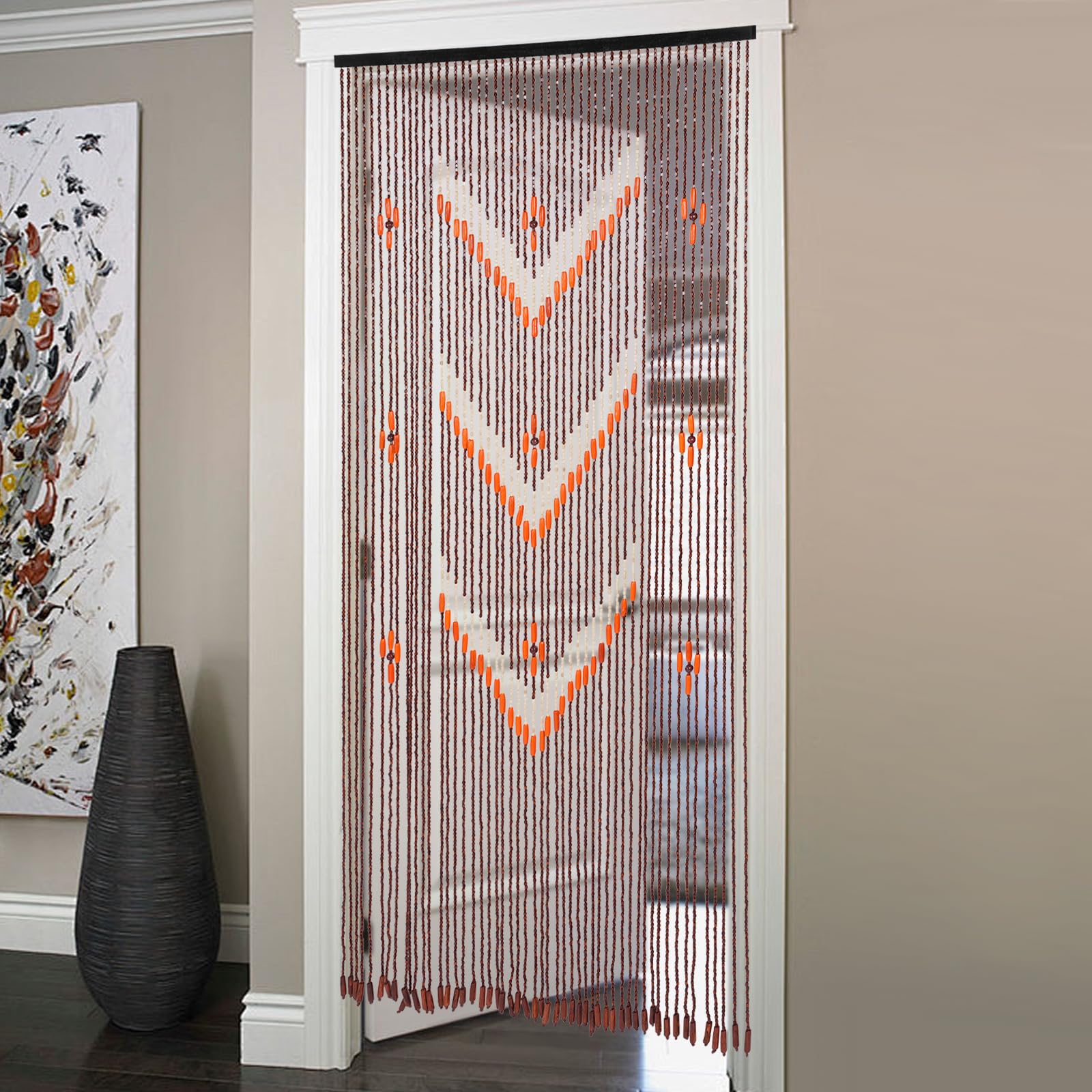 Rideau de porte en bois - Rideau de perles - Rideau de perles - Rideau décoratif - Séparateur de pièce - Rideau suspendu en perles de bois