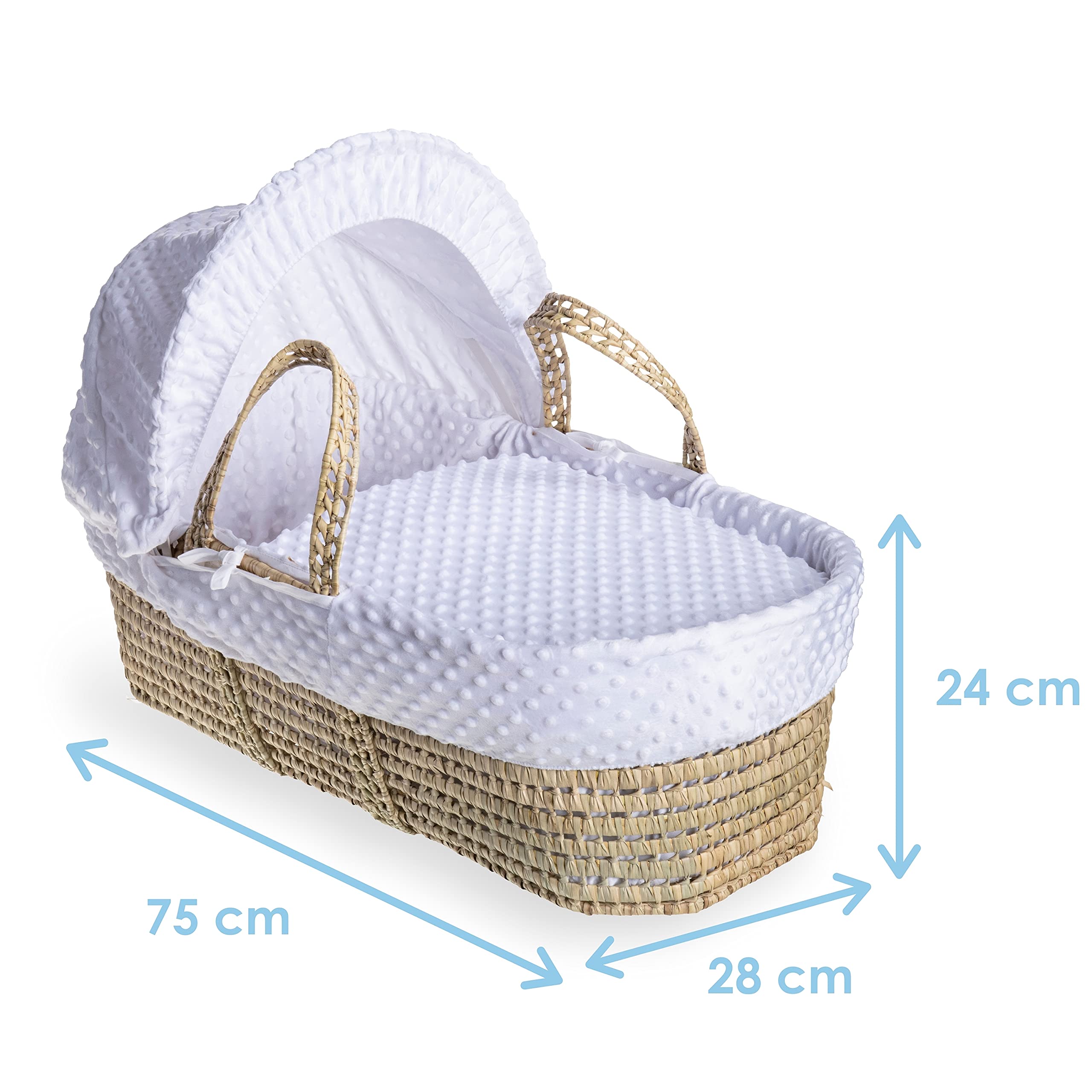 Clair de Lune Dimple Palm - Cesta in vimini con supporto pieghevole naturale, 75 x 28 cm, colore: Bianco