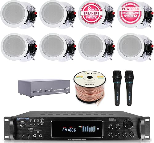 Kit de sistema de audio para el hogar, amplificador Bluetooth de 7.2 canales de 1500 W con 8 altavoces de techo de 5.25 pulgadas de 175 W cada uno,
