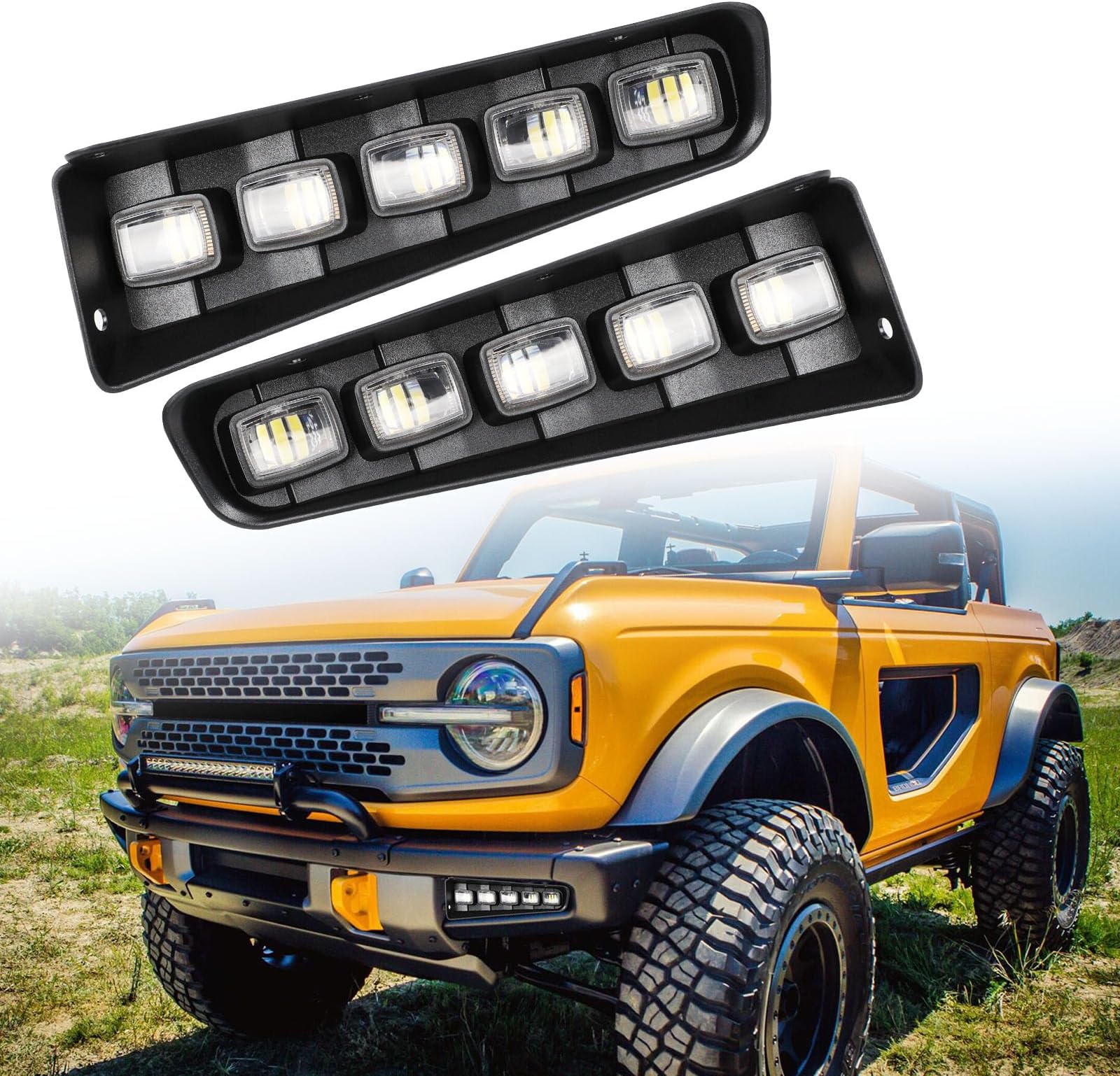 LED Fog Lights Switchback White Amber Suit for Ford Bronco 2021 2022 2023 2/4-Door, with Amber Sequential Turn Signal White DRL Bumper Fog Driving Lights, LED Modular Bumper Fog Lights Kit for Bronco