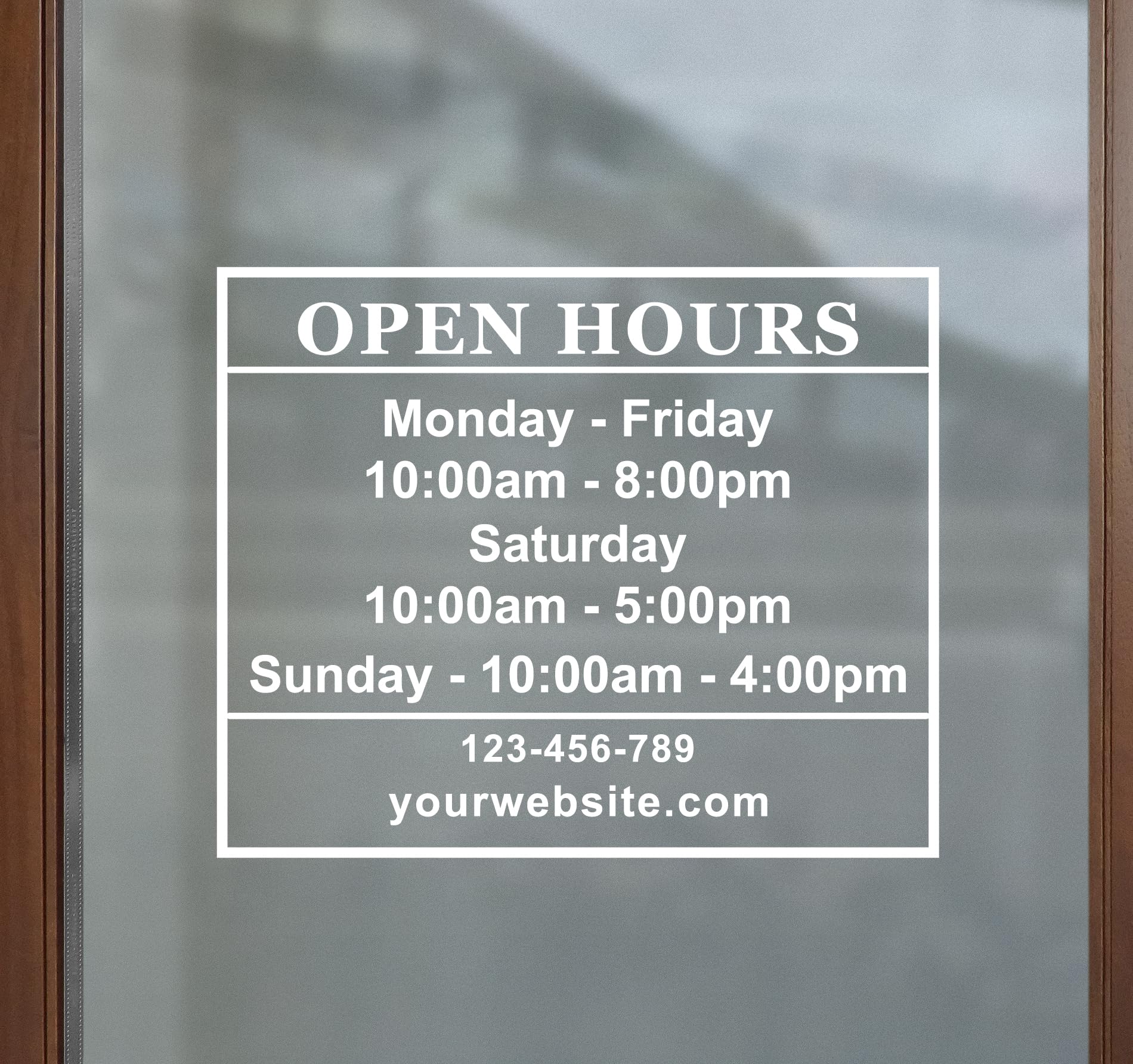 Custom Business Hours Sign - Open Hours Vinyl Decals For Window, Personalized Signs for Store Glass Door Storefront Waterproof, Indoor or Outdoor (D4)